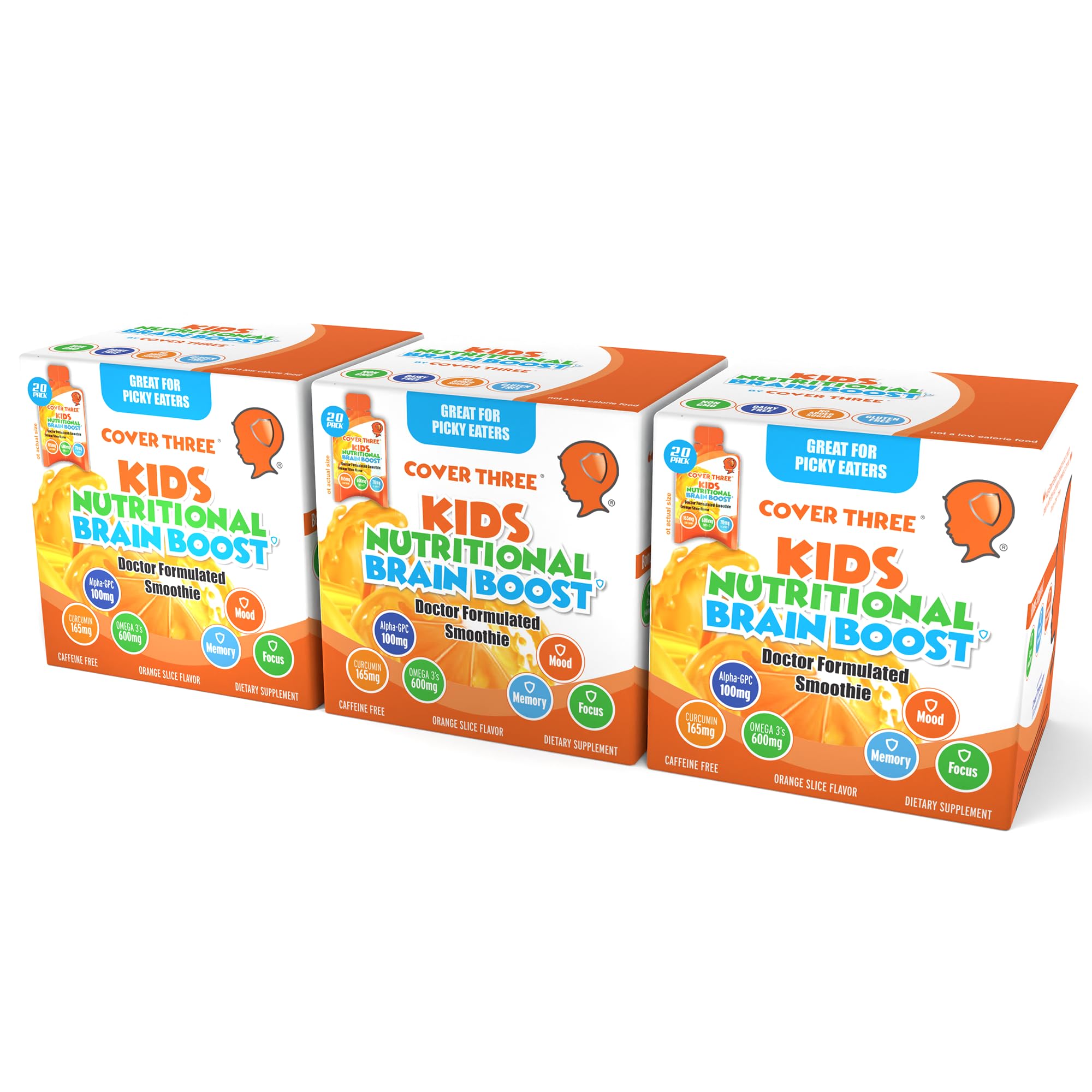 Kids Omega 3 Liquid DHA Fish Oil Supplement - Supports Brain Development, Focus & Attention, Heart & Vision Health - Emotional & Physical Wellness - 20 Orange Flavor Pouches (3 Pack) | Ideal for School, Homework & Active Children