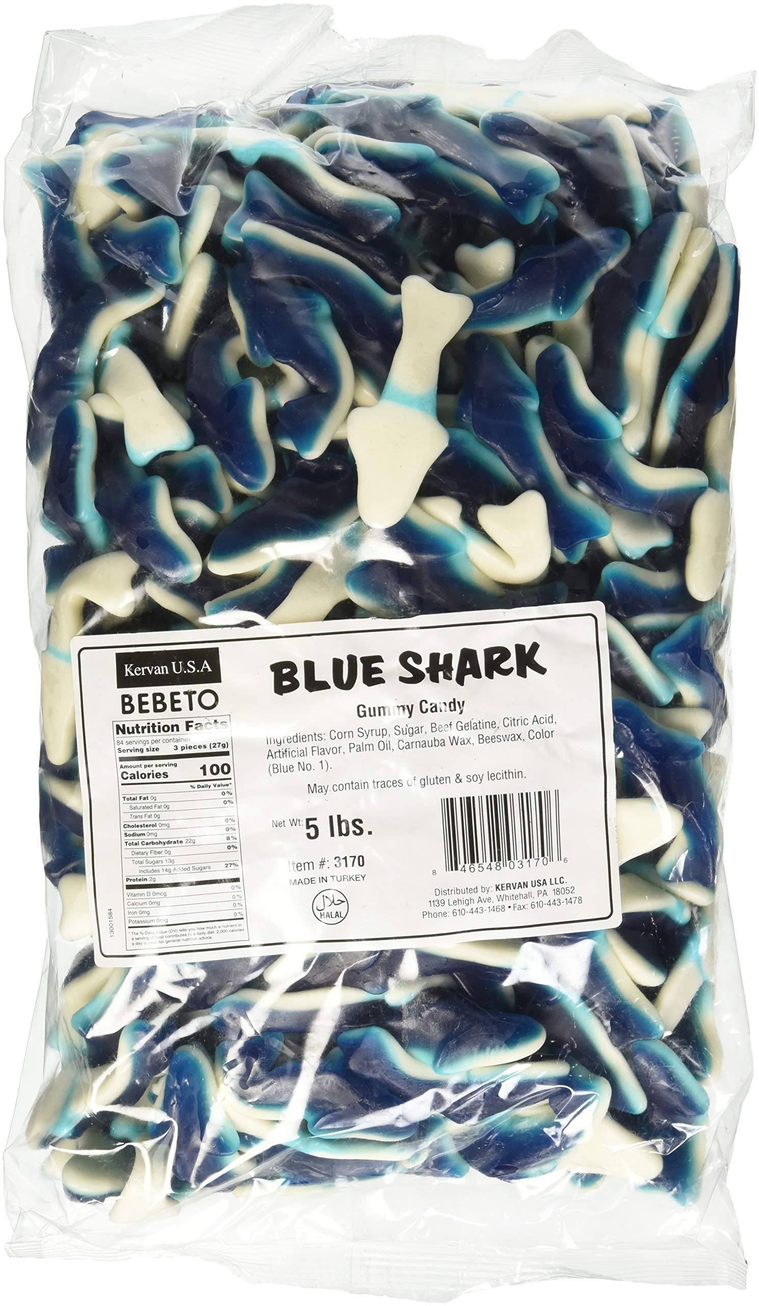 Kervan Candy Bebeto Blue Shark Gummies - 5lb Bulk Bag of Fruity, Soft & Sweet Gummy Candy for Kids, Birthday Parties, Halloween Treats & Gift Baskets - Perfect for Snacks, Classroom Rewards & Candy Buffets