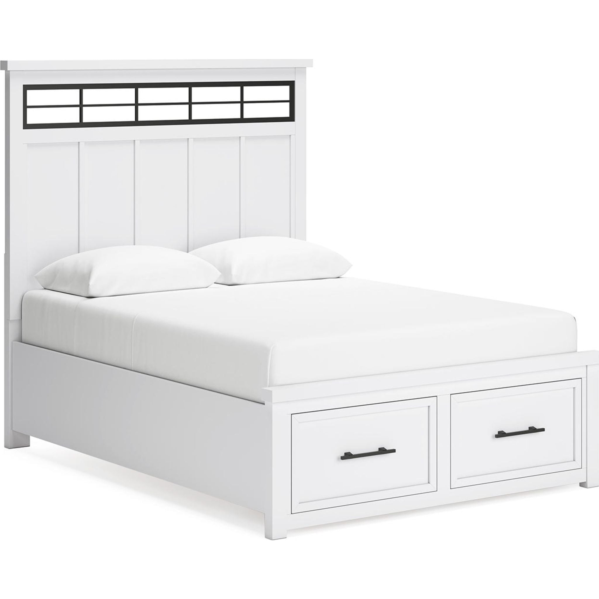Ashbryn Queen Size Storage Bed Frame with Headboard - White & Natural Finish for Modern Bedroom, Guest Room, or Dorm