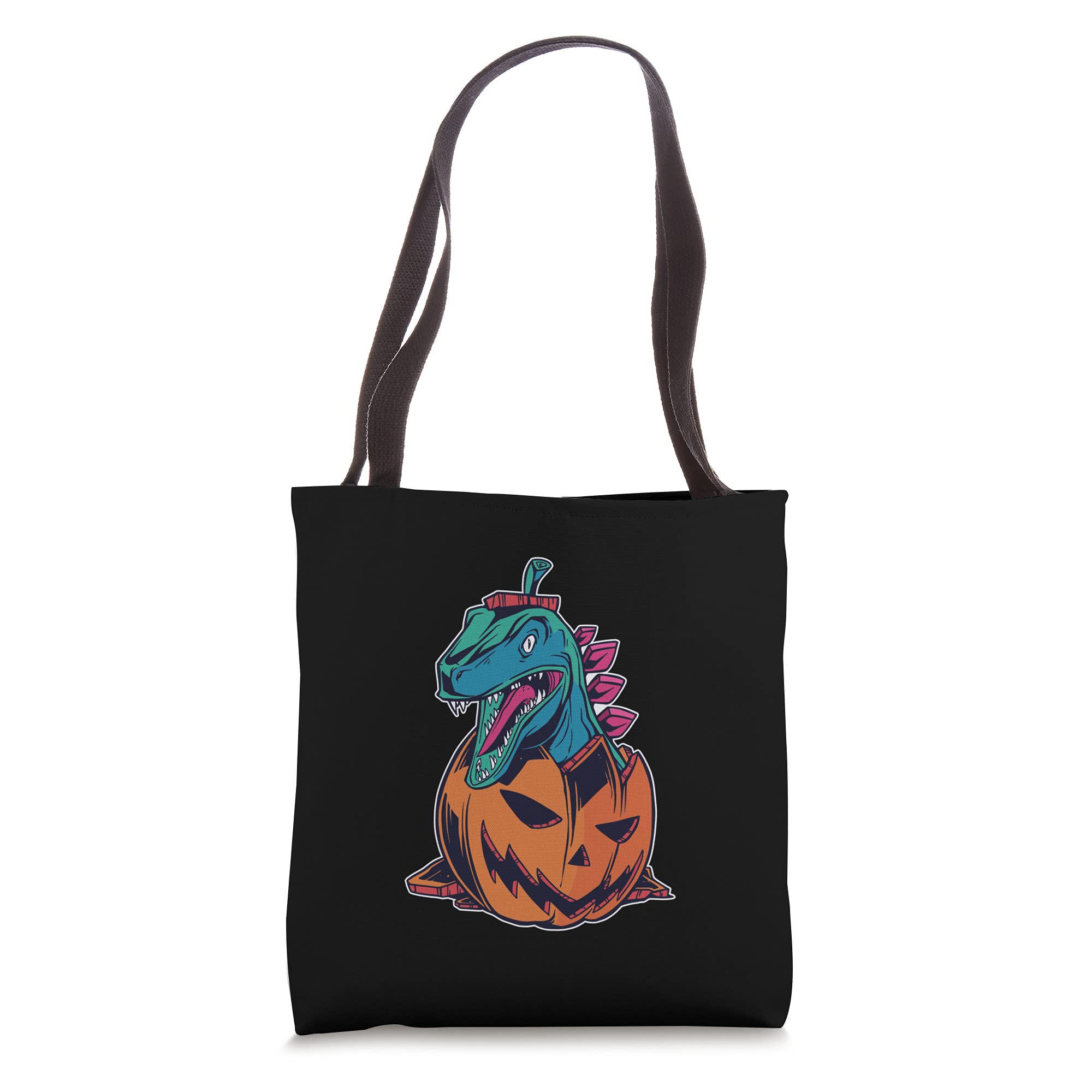 Dinosaur Pumpkin Halloween Jack-O-Lantern Tote Bag - Tyrannosaurus Rex Design for Trick or Treat, Cosplay & Everyday Use