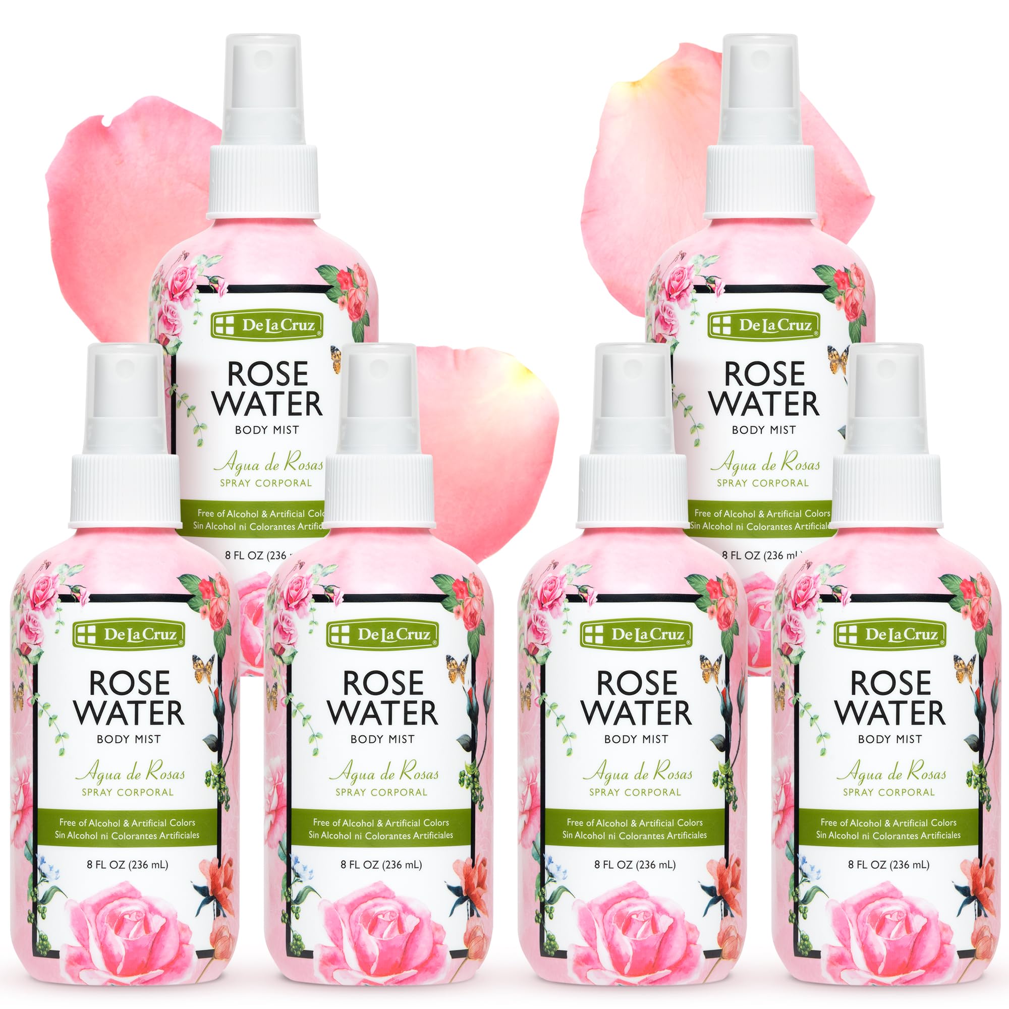 De La Cruz Rose Water Facial Spray - 8 FL. OZ (6 Pack) | Paraben-Free, Vegan, Cruelty-Free | Made in USA | Hydrating & Refreshing for Dry Skin, Makeup Setting & After Sun Care