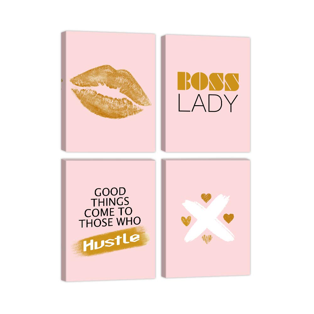 AMEMNY 4-Panel Fashion Canvas Wall Art - Boss Lady Style Female Office Decor, Framed Ready-to-Hang Aesthetic Prints for Home & Workplace Inspiration | Perfect for Living Room, Bedroom or Office Wall Decor