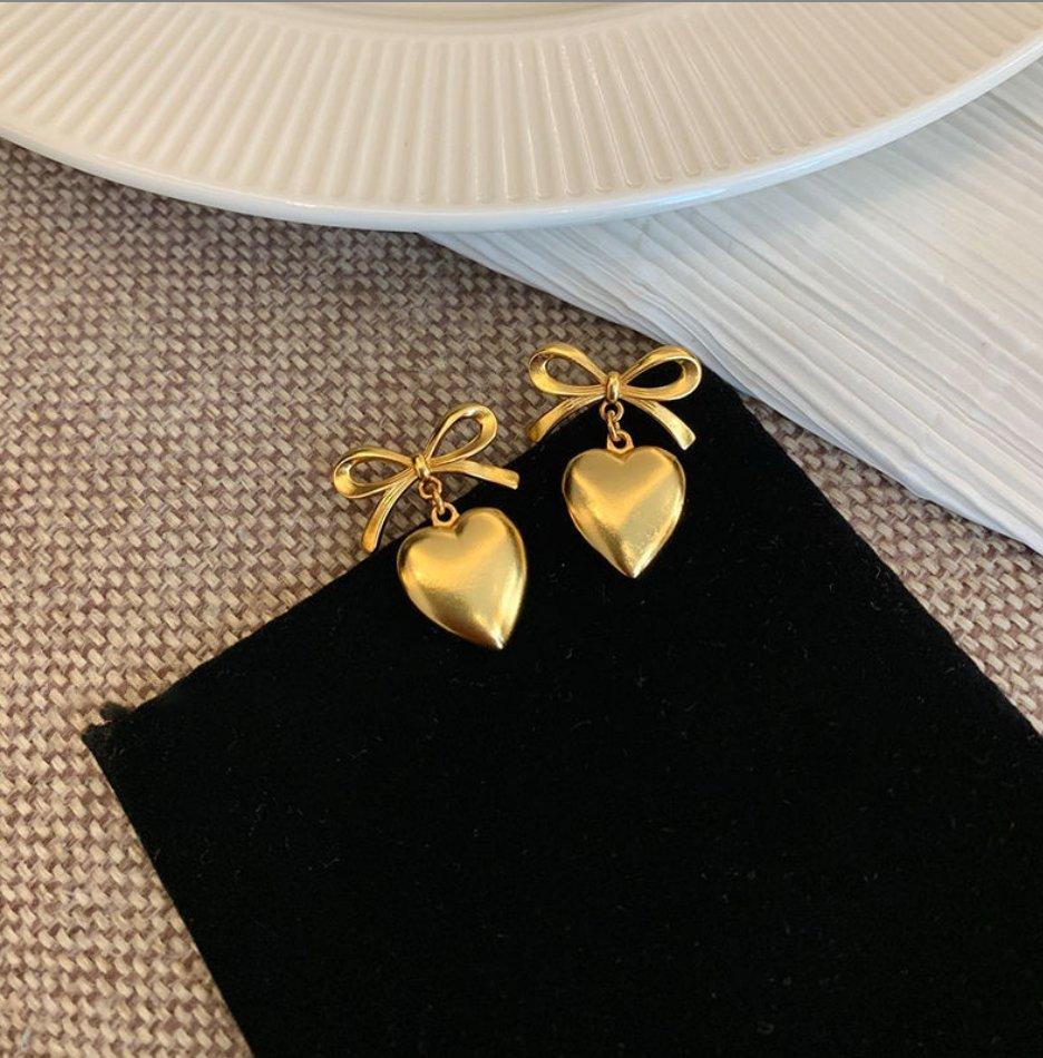 14K Gold Heart Earrings for Women - Elegant Ribbon Design Dangle Earrings - Perfect for Valentine's Day, Anniversary, Wedding & Date Night Jewelry Gift