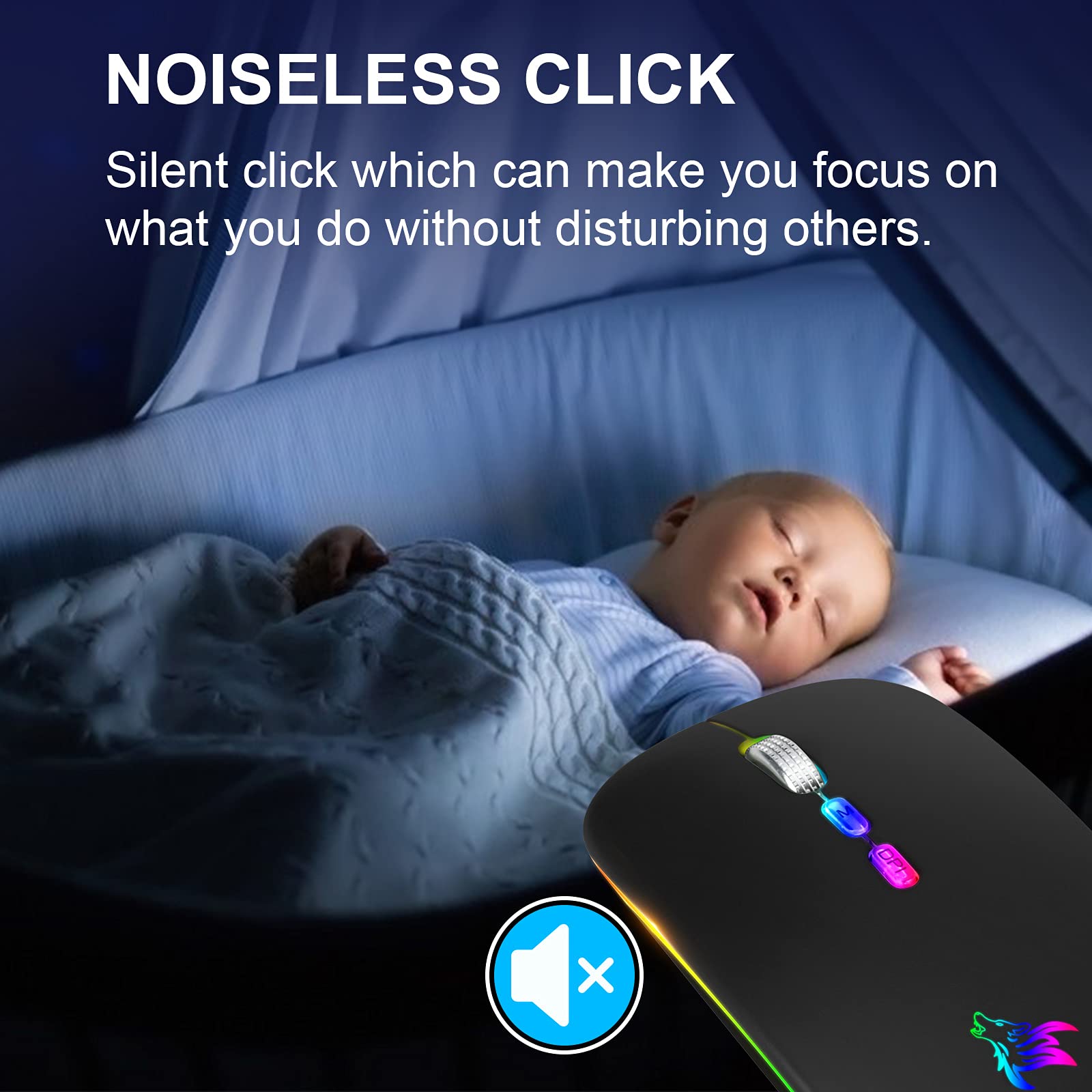 Hotlife Slim Rechargeable Wireless Mouse - Silent LED Optical 2.4G/Bluetooth Dual Mode Computer Mouse with USB Receiver & Type C Adapter (Black) for Office, Gaming & Travel Use