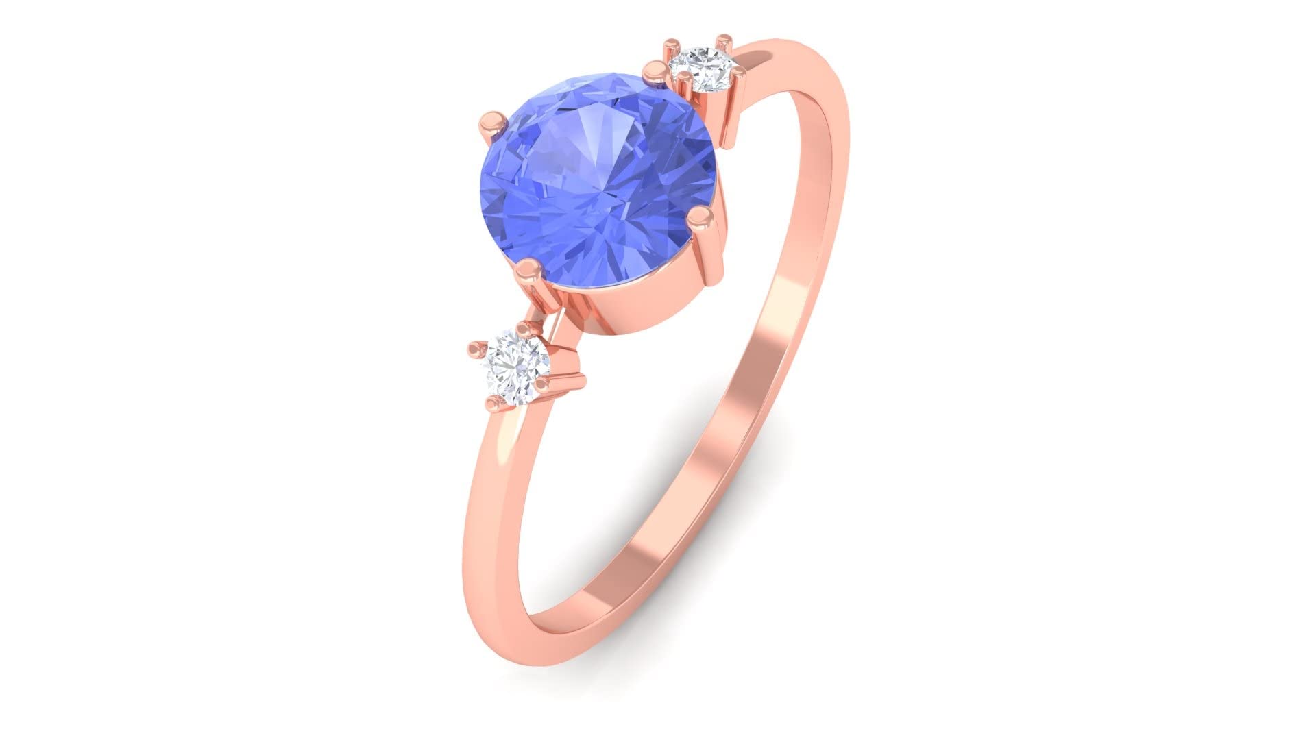 Natural Tanzanite Ring for Women - 14K Solid Gold Tanzanite & Diamond Ring, 5.50mm Round Cut Solitaire Engagement Ring, Dainty Fine Jewelry Gift for Her - Perfect for Anniversaries, Weddings & Special Occasions