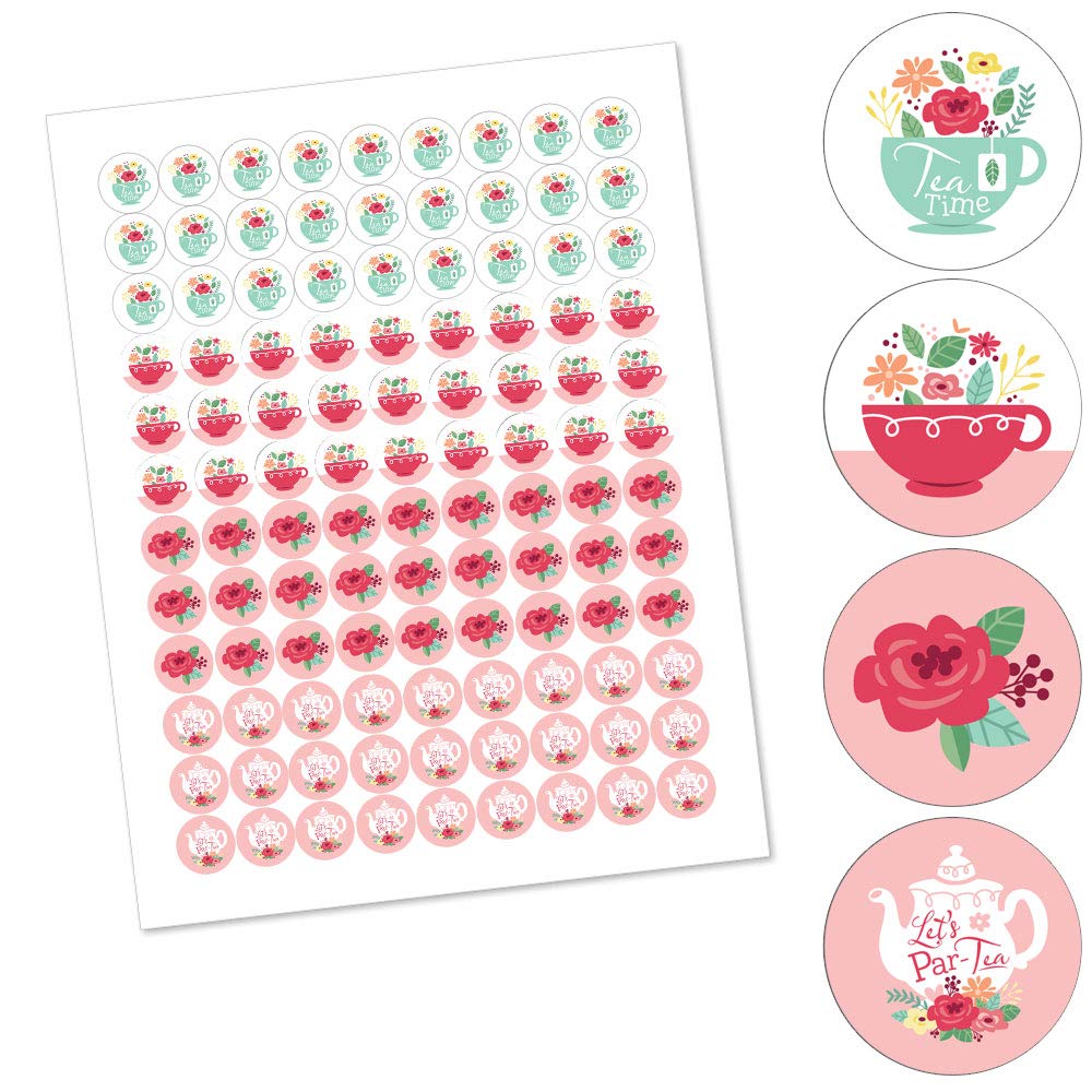 Big Dot of Happiness Floral Let's Par-Tea - Garden Tea Party Round Candy Stickers (108-Pack) - Perfect for Chocolate Candy Favors, Birthday Parties & Baby Showers - Adhesive Labels for Sweet Treats & Gift Wrapping