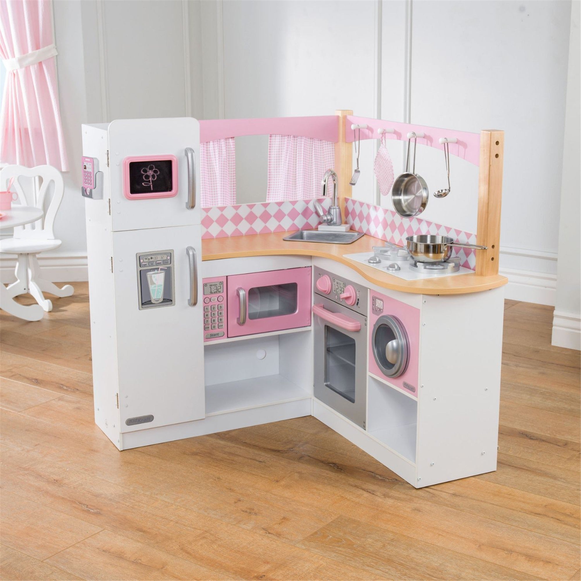 KidKraft Grand Gourmet Corner Play Kitchen - Wooden Pretend Play Kitchen Set for Kids with Sink, Stove & Accessories - Perfect for Imaginative Play, Preschool Learning & Toddler Role Play Games