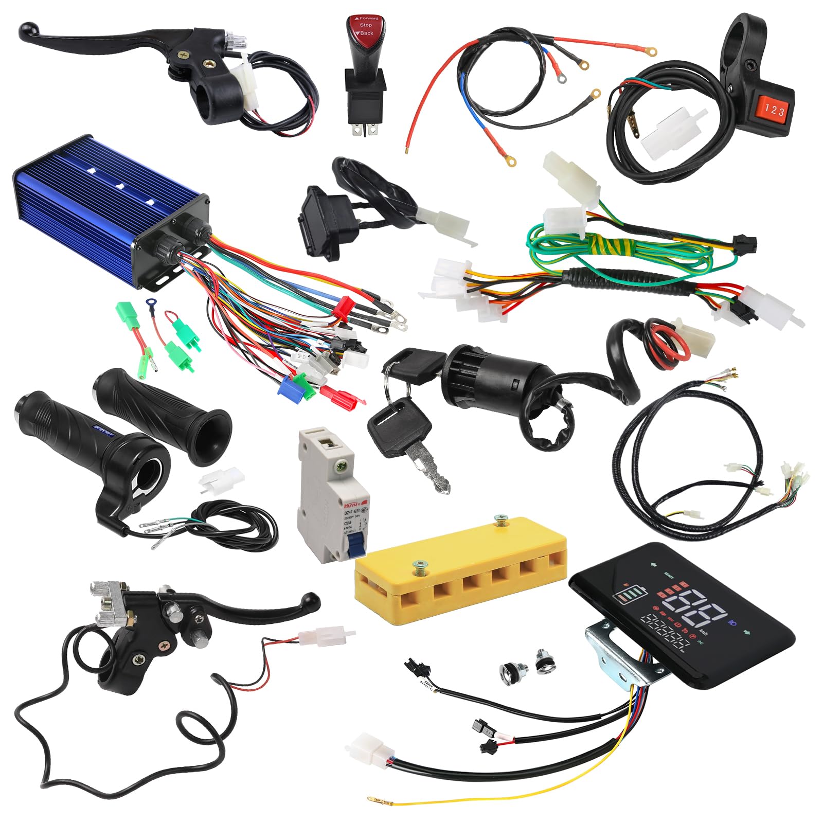 36V 48V 60V 72V 60A 350W-3000W Brushless DC Motor Controller Kit with LCD Display, Twist Throttle, Brake Lever & Power Switch - Compatible with E-Bikes, Scooters, Motorcycles, Dirt Bikes, Trikes & Golf Carts - Perfect for Commuting, Off-Road Adventures & Utility Vehicles