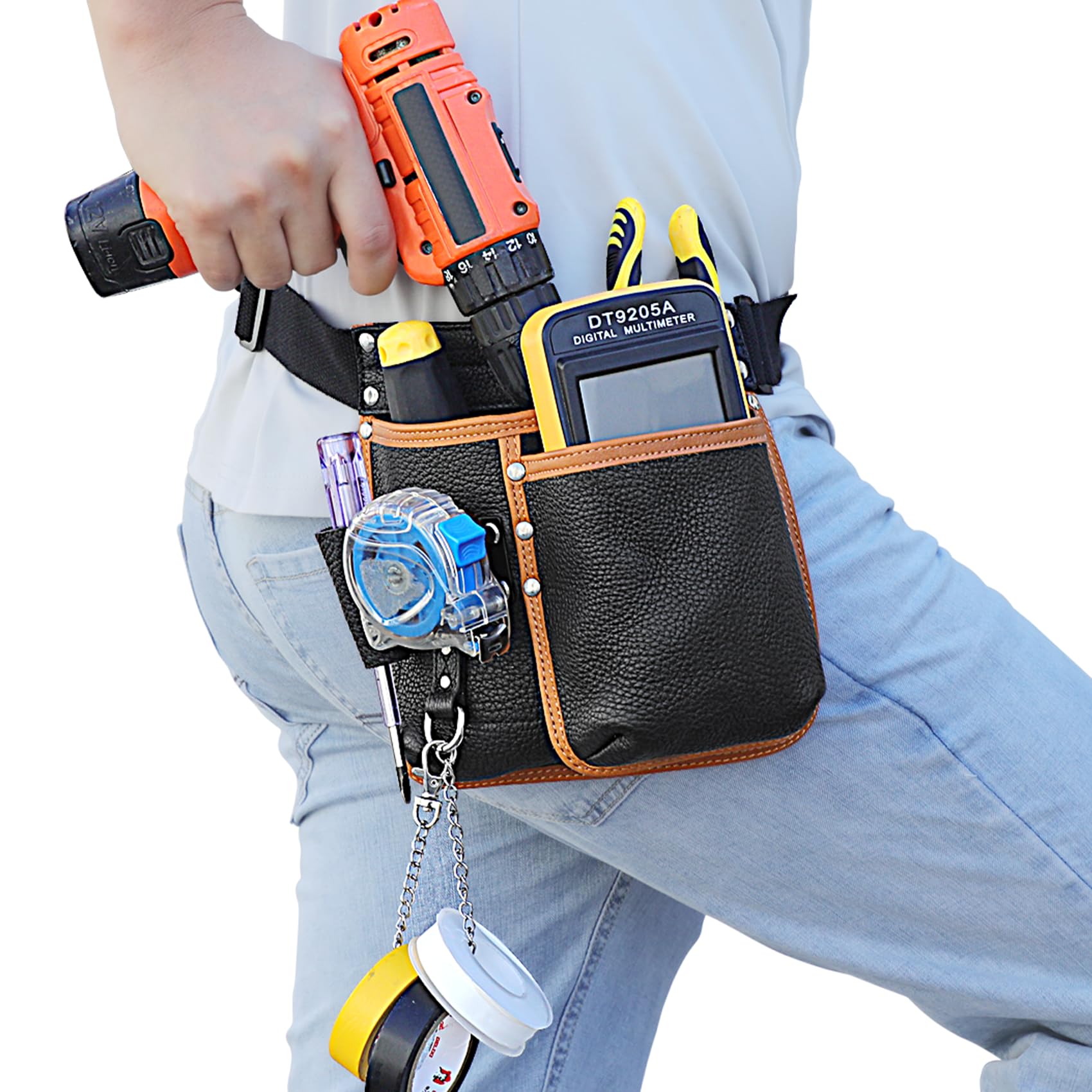 Compuda Genuine Leather Tool Belt Pouch - Heavy Duty Work Belt with Clip for Carpenters & Handymen | Perfect for Construction, DIY Projects & Home Repairs