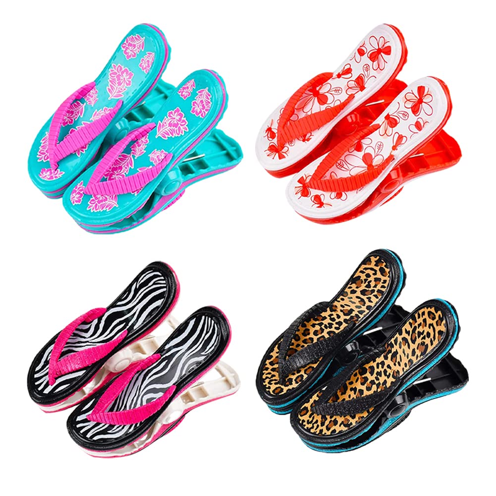 8Pcs Jumbo Beach Towel Clips - Heavy Duty Lounge Chair Clips, Slipper Towel Holders & Clothes Pegs - Bright Color Pool Accessories for Patio, Vacation, Beach & Backyard (Slippers-B, 8 Pack) - Perfect for Securing Towels on Chairs, Hanging Swimsuits & Organizing Poolside Essentials