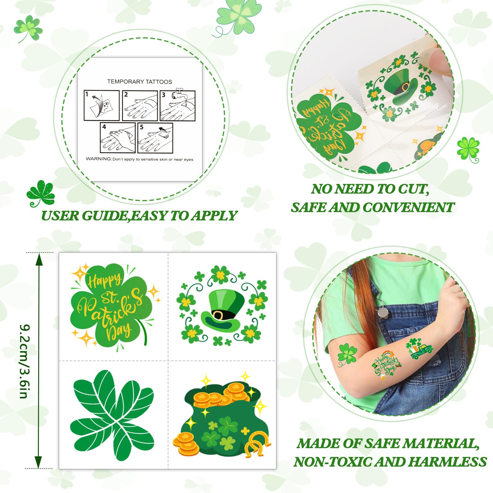 96Pcs St Patricks Day Temporary Tattoos - Lucky Shamrock & Irish Symbols for Kids & Adults | St Patricks Day Party Supplies, Face Makeup Accessories | Perfect for Festivals, Parades & Themed Events