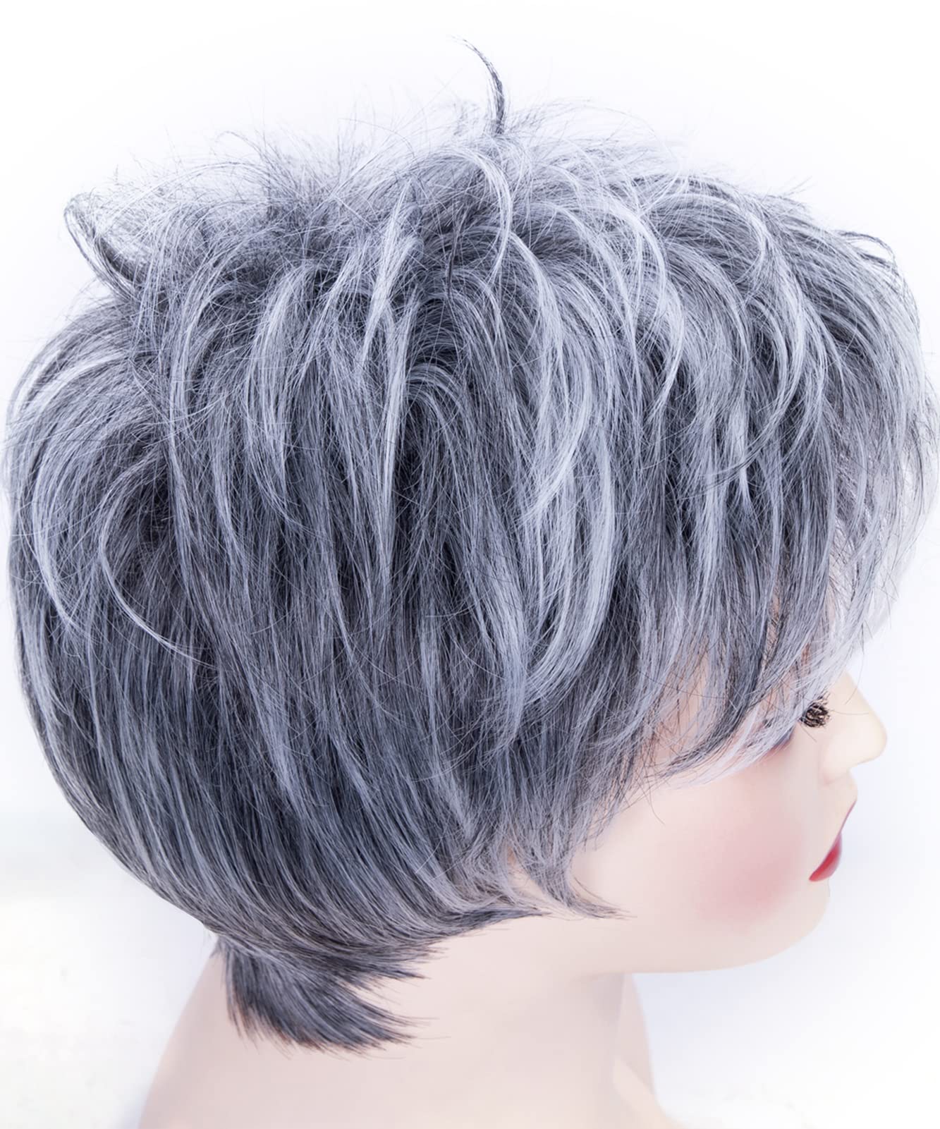 Happy Cherry Short Wigs for Women - Synthetic Shag Wig with Black & Silver Highlights - Pixie Layered Wig for Older Women - Includes Cap & Comb - Perfect for Cosplay, Daily Wear & Costume Parties