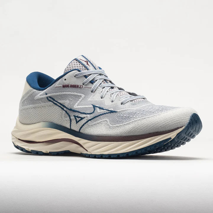 Mizuno Wave Rider 27 Running Shoes for Men - Lightweight Cushioned Road Running Sneakers in Papyrus/Blue Opal/Lunar Rock - Perfect for Marathon Training & Daily Jogging