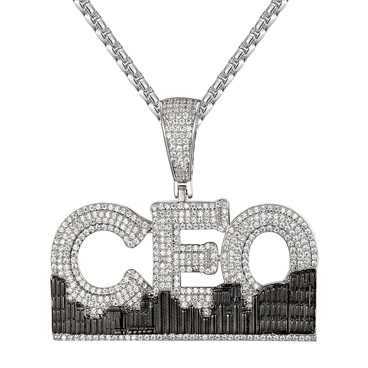 Men's Sterling Silver Icy City CEO Pendant Chain - Hip Hop Jewelry for Men | Perfect for Streetwear, Gifts & Special Occasions