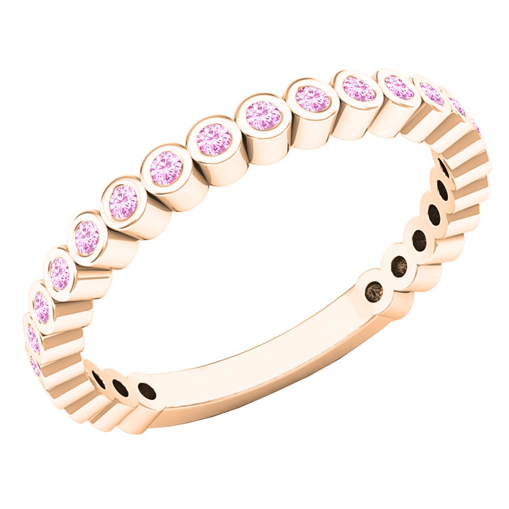 10K Rose Gold Round Gemstone Stackable Wedding Band for Women - Anniversary, Engagement, Promise Ring - Perfect for Bridal Jewelry, Gift Giving & Special Occasions