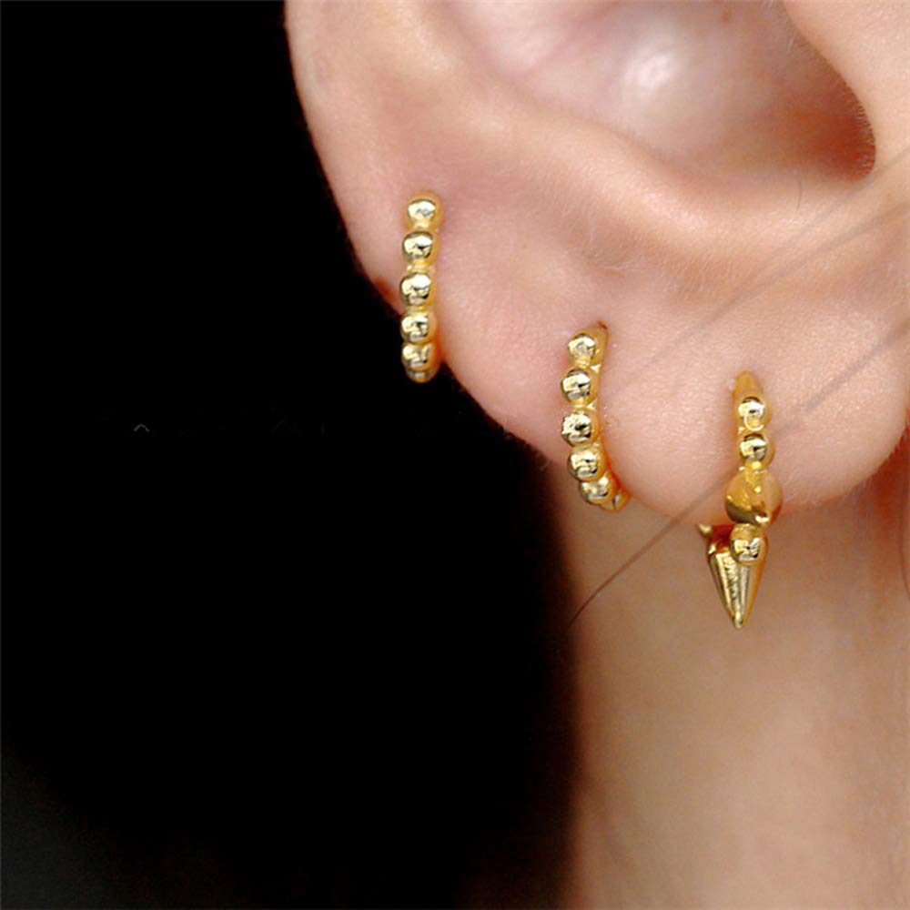 Punk Ball Bead Spikes Stud Small Hoop Earrings for Women & Teen Girls - 925 Sterling Silver Mini Dot Charms Huggie Hoops - Cuff Cartilage Stud Tragus Helix Wrap Earrings - Rock Fashion Jewelry for Parties, Concerts & Daily Wear