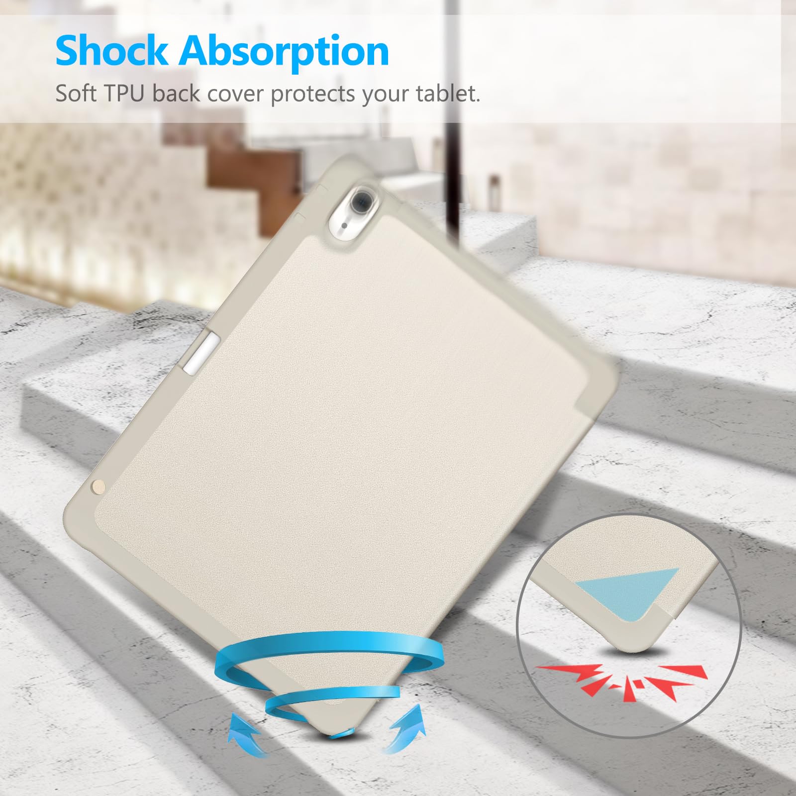 Fintie SlimShell Protective Case for iPad Air 11-inch M3 (2025) & M2 (2024), iPad Air 5th & 4th Gen 10.9 Inch - Lightweight Flexible TPU Back Cover with Apple Pencil Holder (Starlight Color) | Perfect for Work, School & Travel Protection