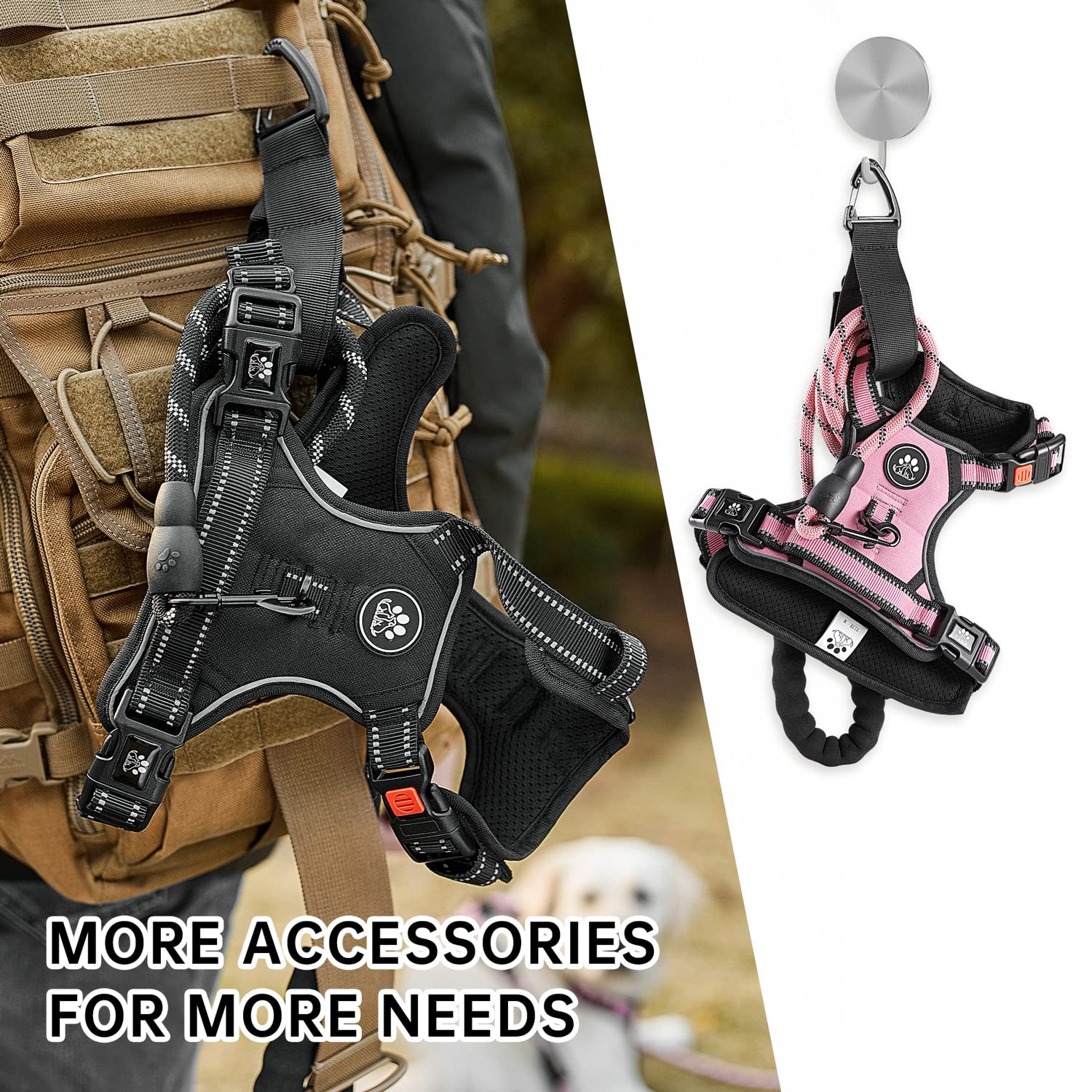 NESTROAD No Pull Dog Harness - Adjustable Oxford Pet Vest with Leash & Reflective Strips, No-Choke Design for Small Medium Large Dogs (Pink) - Perfect for Walking, Training & Outdoor Adventures