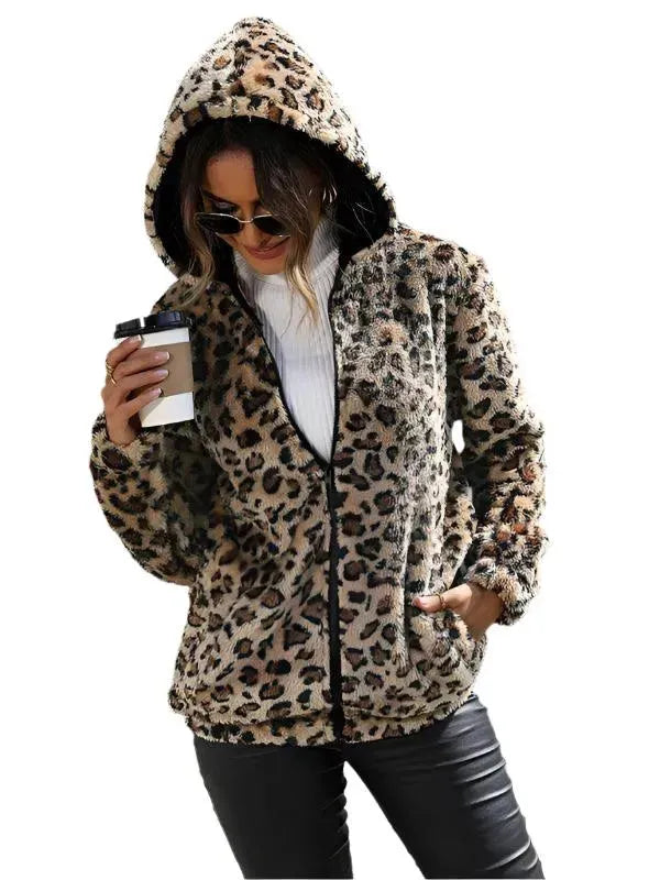 Women's Cozy Wild Hooded Fleece Jacket - Warm Winter Outerwear for Hiking, Camping & Outdoor Activities