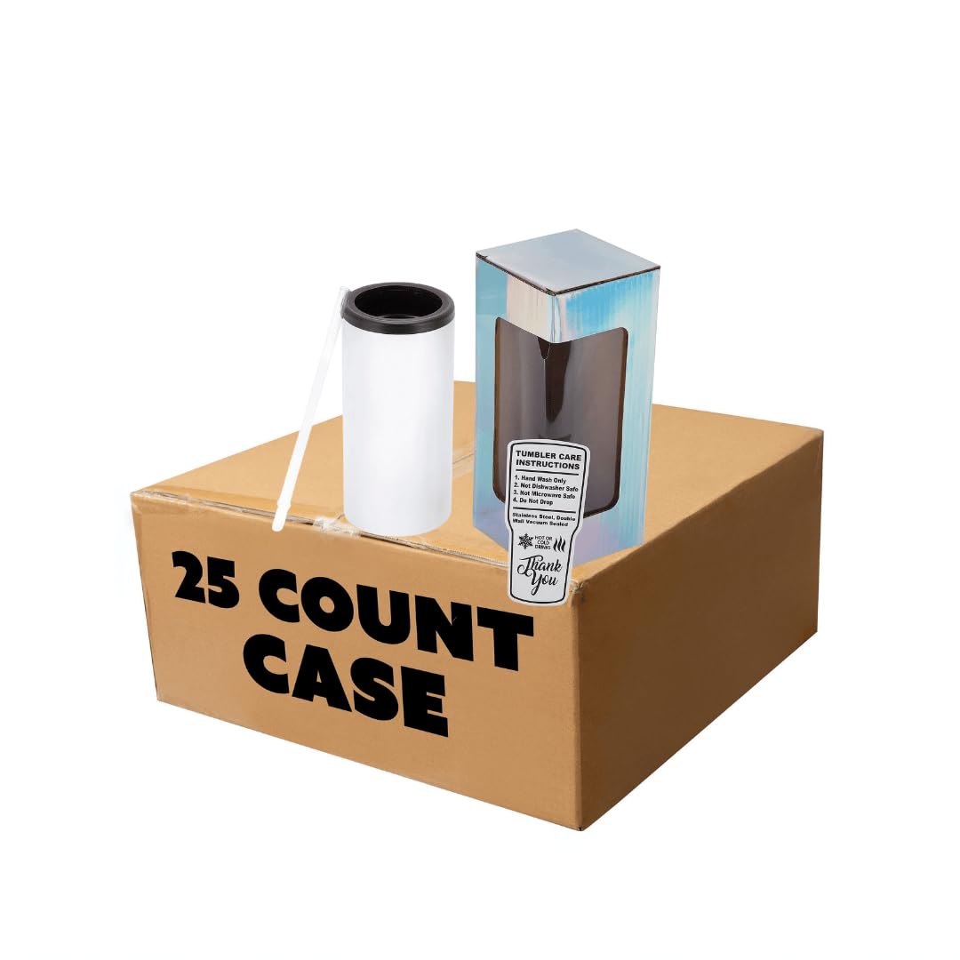 Makerflo 12 oz Slim Duozie Sublimation Blank Tumbler - Pack of 25 with Lids & Straws - DIY Craft Ready for Sublimation, Epoxy, UV DTF, Vinyl & Laser Engraving - Perfect for Personalized Gifts, Promotional Items & Custom Drinkware for Home, Office or Events