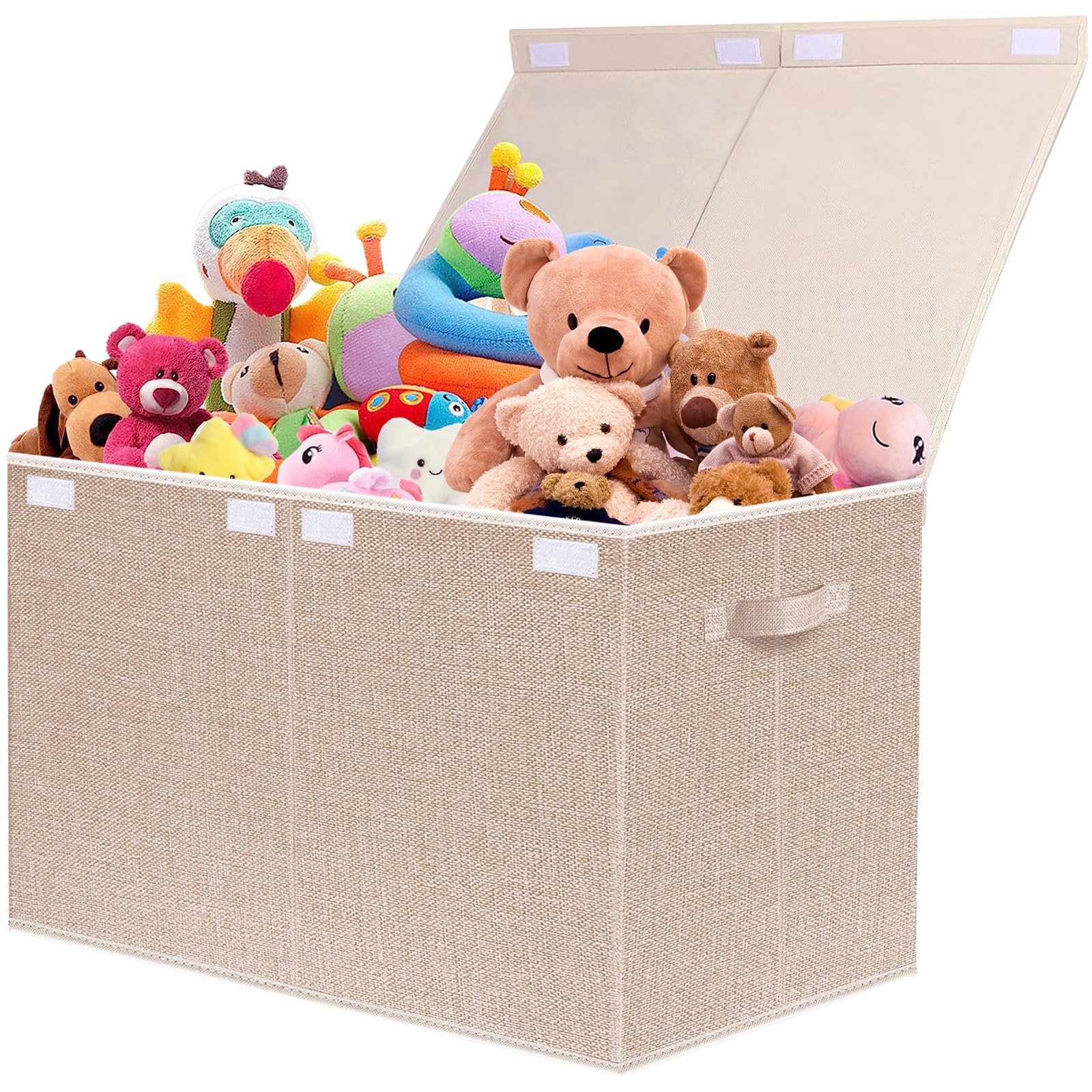VERONLY Large Collapsible Toy Storage Box with Lid - Kids Toy Organizer Bin with Handles for Boys & Girls, Nursery, Playroom, Clothes & Blankets - Perfect for Bedroom, Living Room & Daycare Organization (Beige)