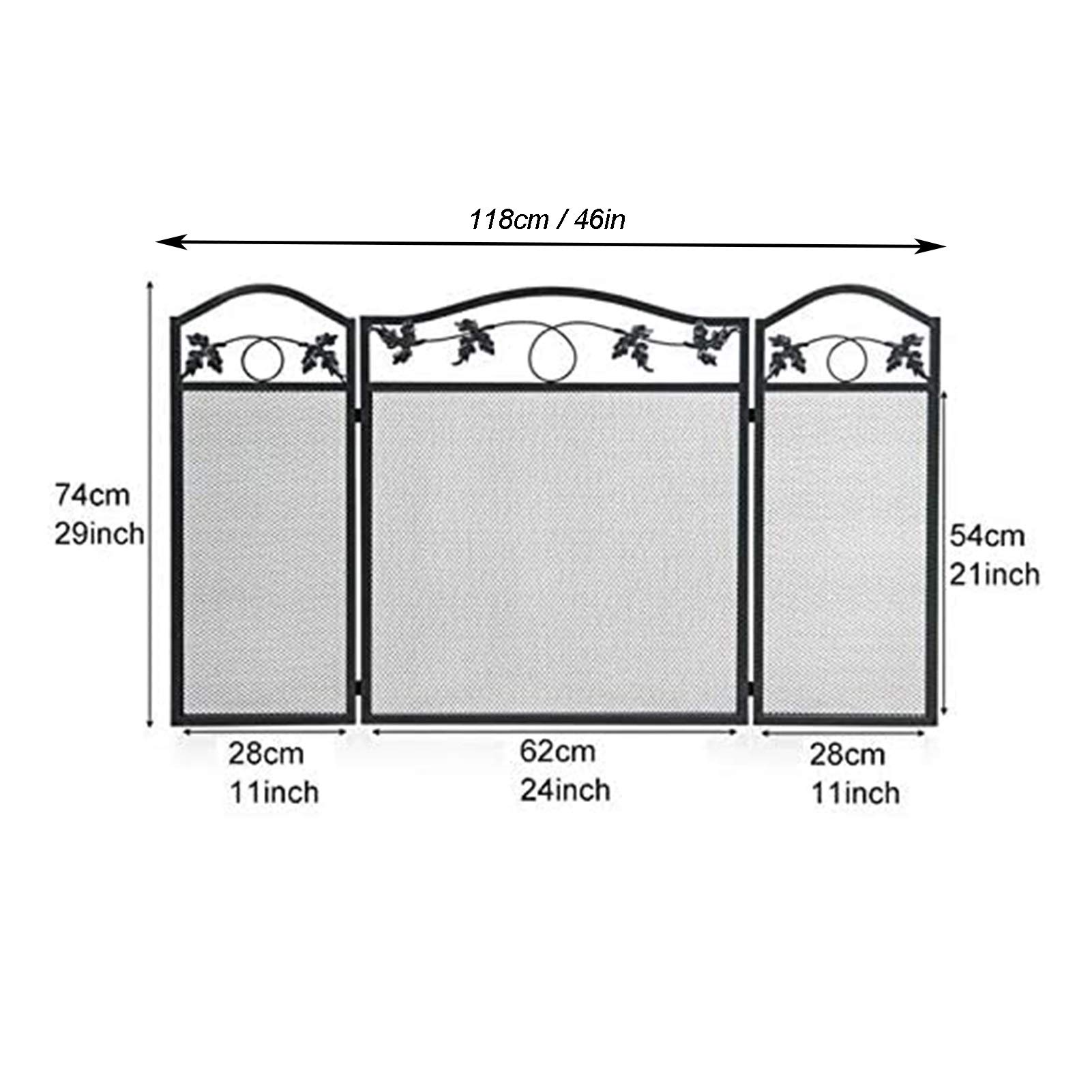 3-Panel Black Metal Fireplace Screen - Freestanding Fire Guard with Mesh for Child & Pet Safety - Perfect for Living Rooms, Bedrooms, and Fireplace Safety Protection