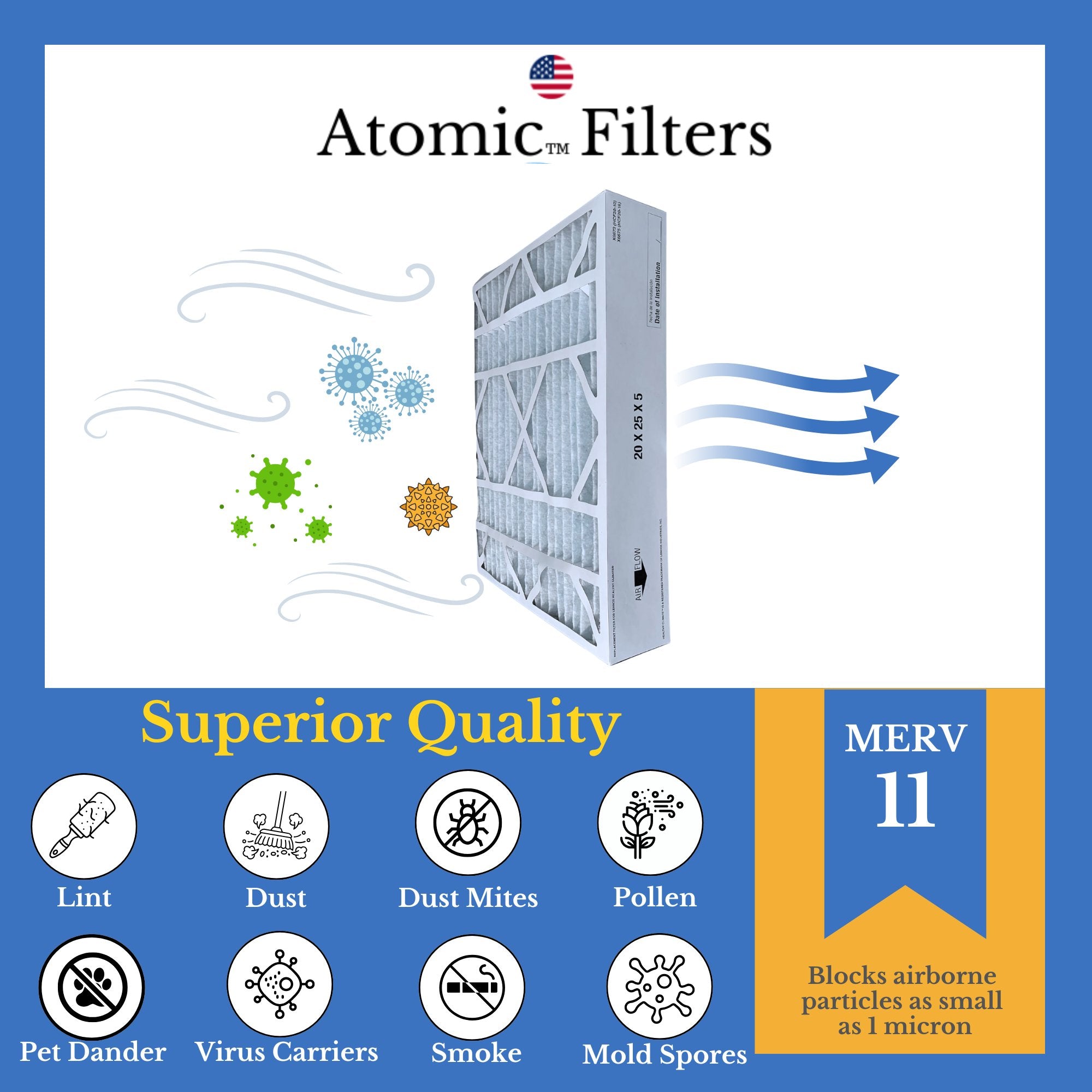 Atomic X6673 MERV 11 Lennox Compatible Air Cleaner Filter Media for HCC20-28 (20x25x5 Inches) - 2 Pack | HVAC System Replacement Filters for Home & Office Air Purification