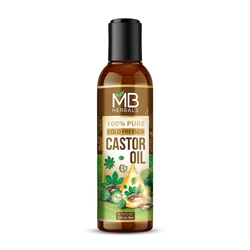 MB Herbals 100% Pure Cold Pressed Castor Oil for Hair Growth, Skin Care & Nail Strength - Natural Beard Growth Treatment - 200ml - Perfect for Daily Hair & Skin Routine, DIY Beauty Recipes & Eyelash Enhancement