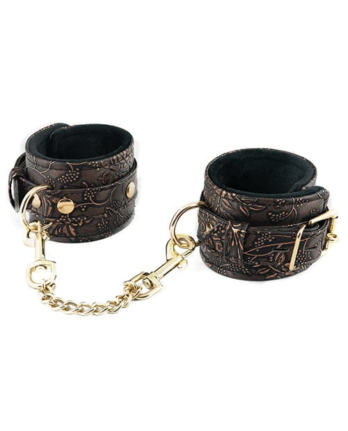 Spartacus Faux Fur Lining Wrist Restraints - Brown Floral Print Handcuffs for Couples, BDSM, Role Play & Sensual Bondage - Soft & Comfortable for Bedroom Use