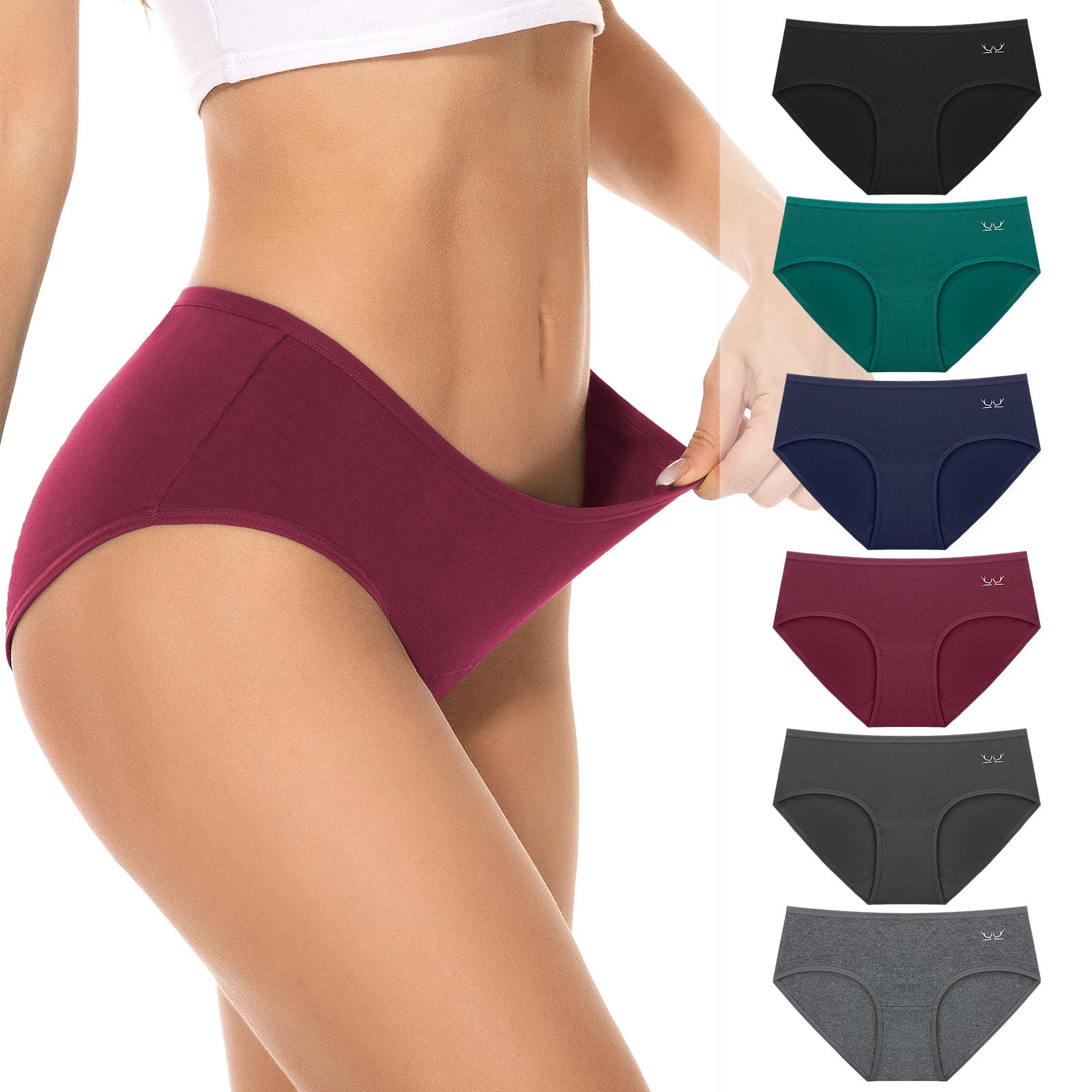 PULIOU Women's Cotton Hipster Panties - Low Waist Stretch Seamless Underwear - 6 Pack Breathable Briefs for Everyday Comfort & Lounge Wear