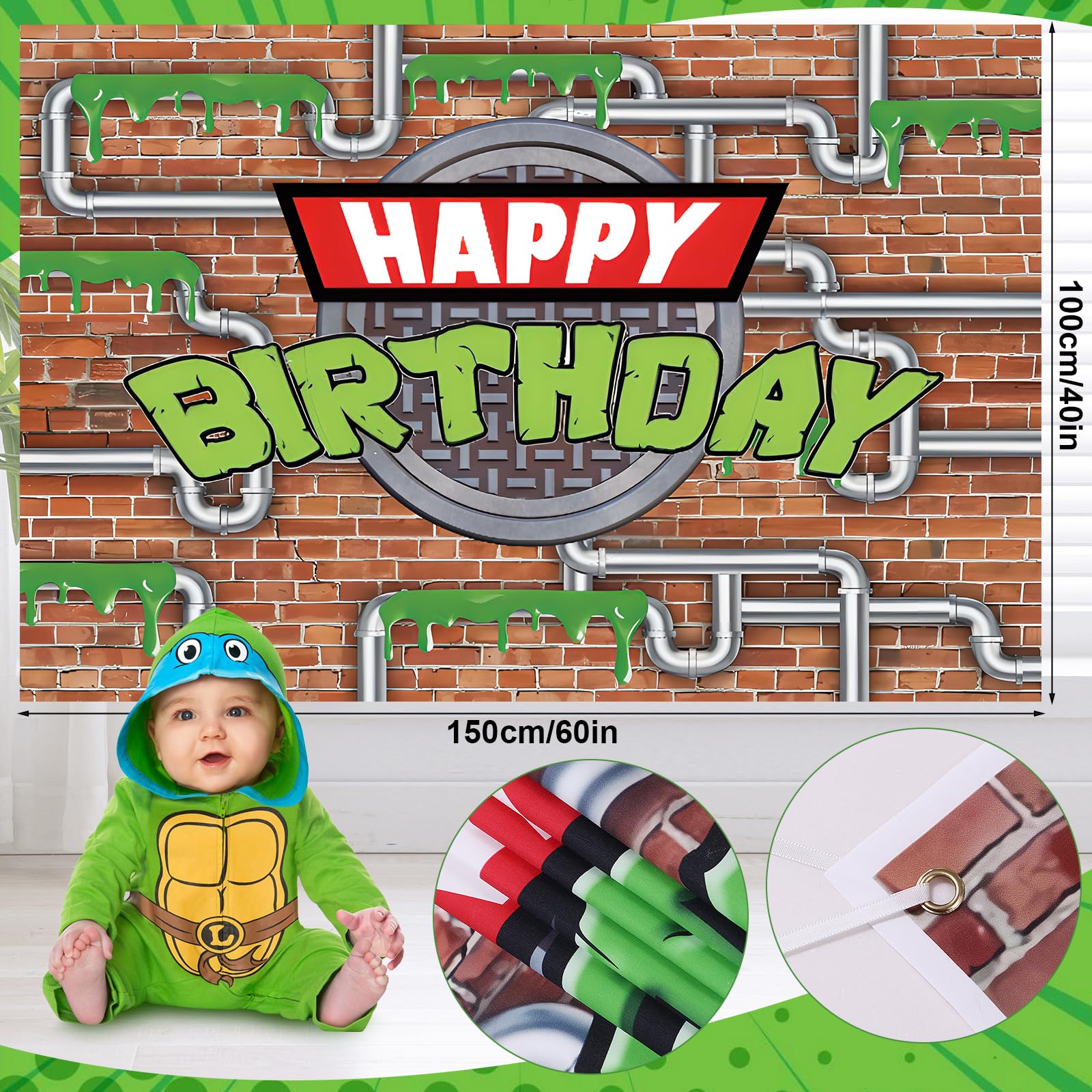 153Pcs Green Turtle Birthday Party Decorations Kit - Balloon Arch, Backdrop, Tablecloth, Googly Eye Balloons for Kids & Teens - Perfect for Girls & Boys Video Game Cartoon Themed Parties - Great for Indoor & Outdoor Birthday Celebrations, Baby Showers & Family Events