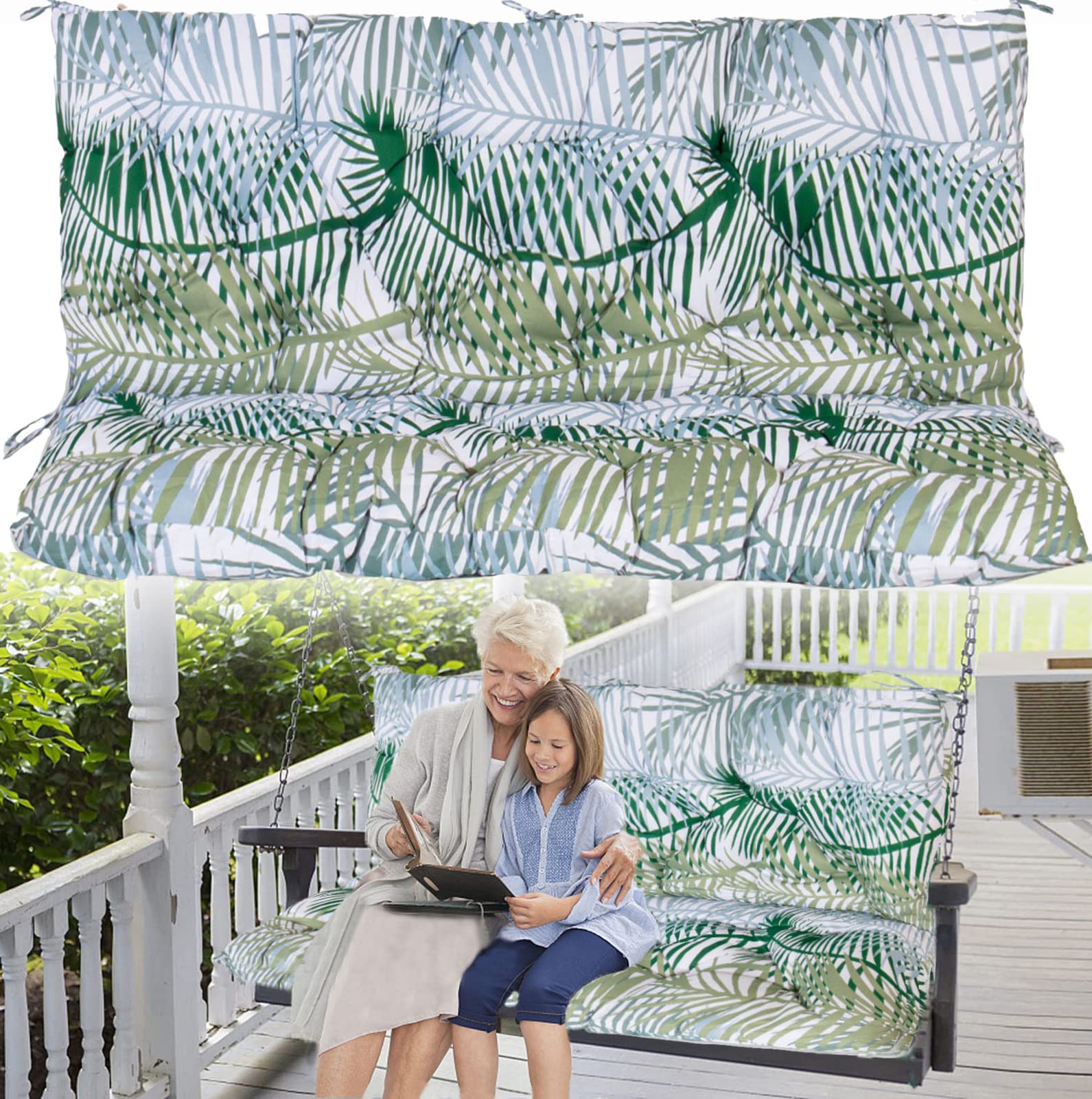 Waterproof Outdoor Swing Replacement Cushions with Backrest - 40x47 Inch Washable Garden Patio Loveseat Pad (Flower Pattern) - Perfect for Porch, Deck, and Backyard Relaxation