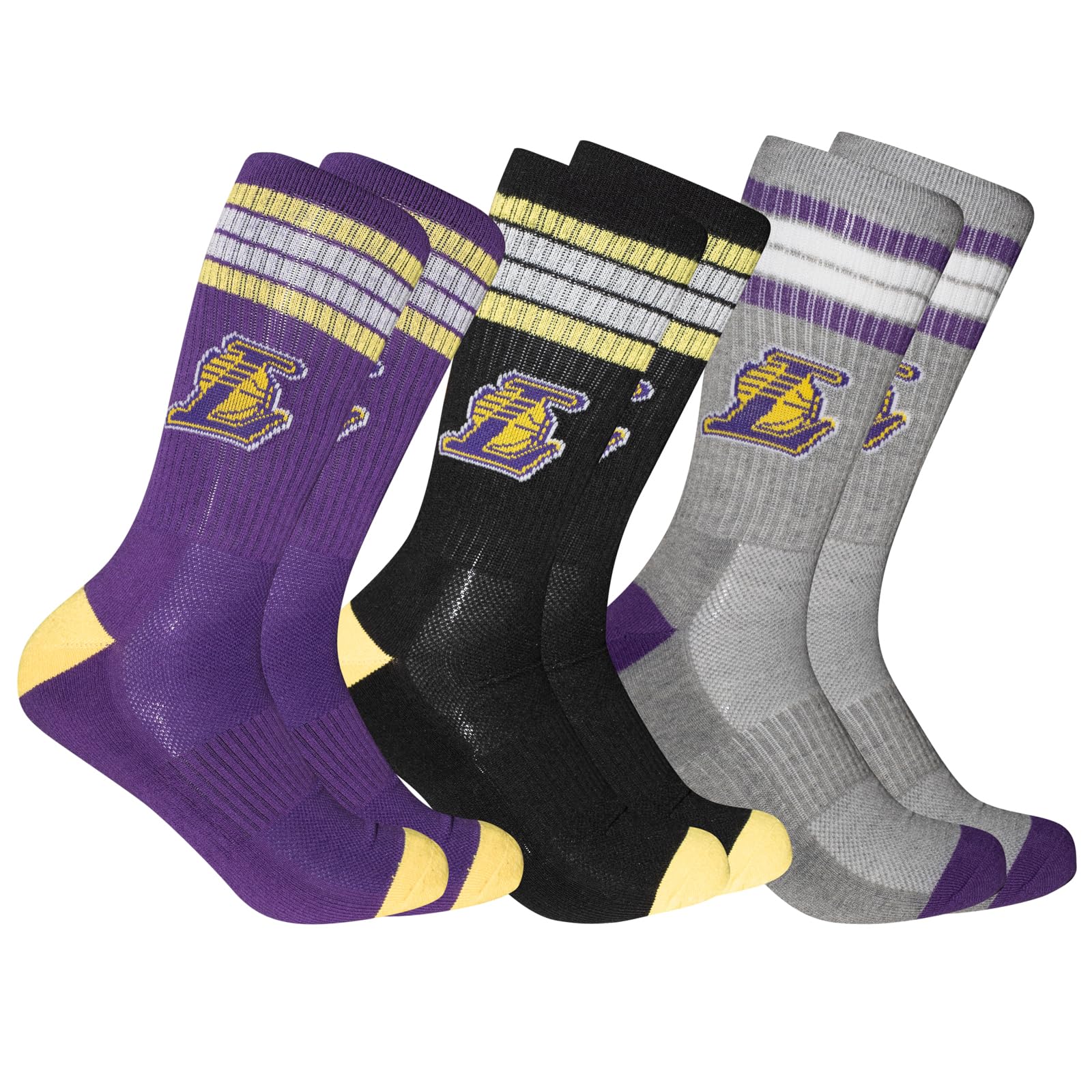 NBA Crew Socks 3-Pack - Official Athletic Cushioned Socks for Men & Women - Perfect for Basketball & Sports