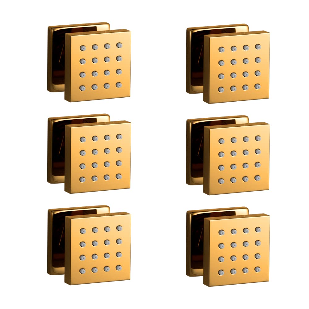 Premium 6-Piece Square Massage Body Jets Shower Set - Polished Gold Solid Brass Wall-Mounted Spray Nozzles for Spa-Like Relaxation | Perfect for Bathroom Renovation & Luxury Shower Experience
