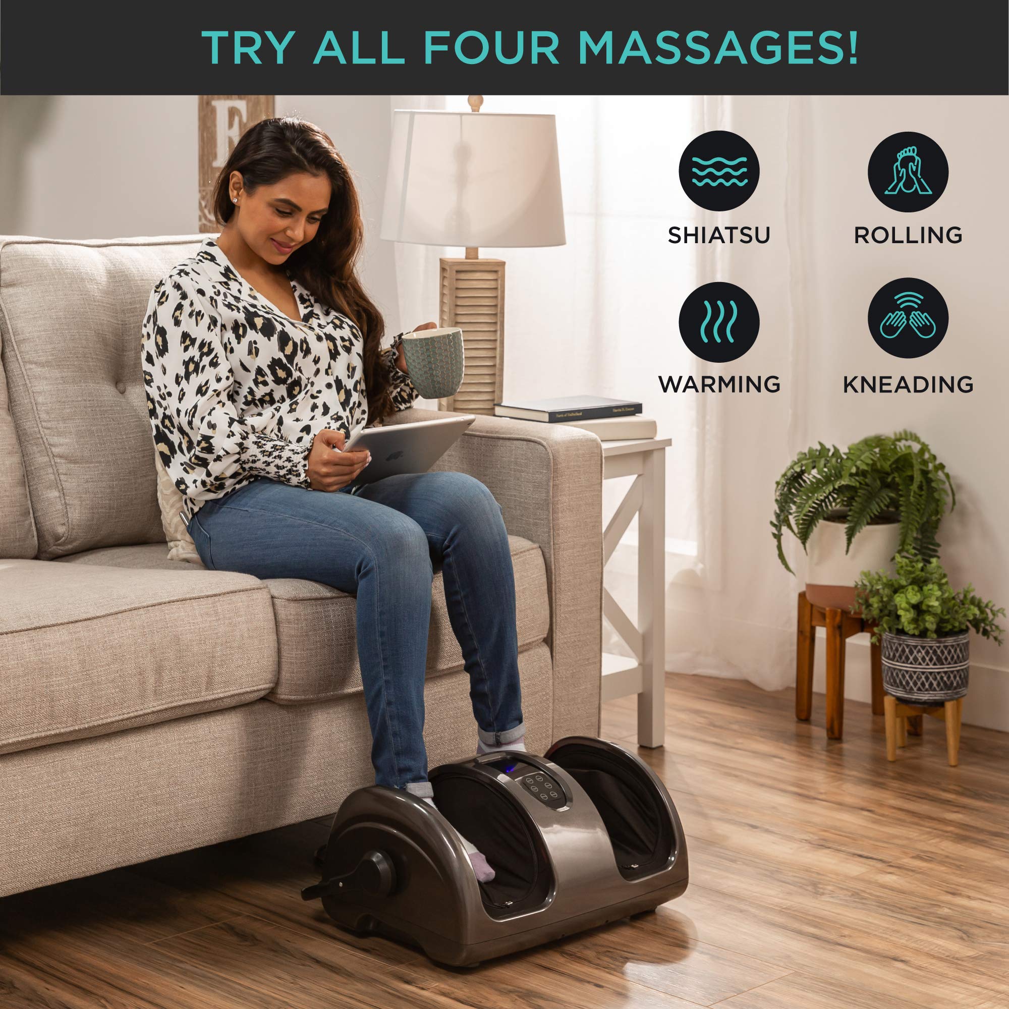 Best Choice Products Heated Shiatsu Foot Massager for Pain Relief, Plantar Fasciitis & Neuropathy - Improves Blood Circulation w/ Compact Design - Gray - Perfect for Home, Office & Relaxation After Workout