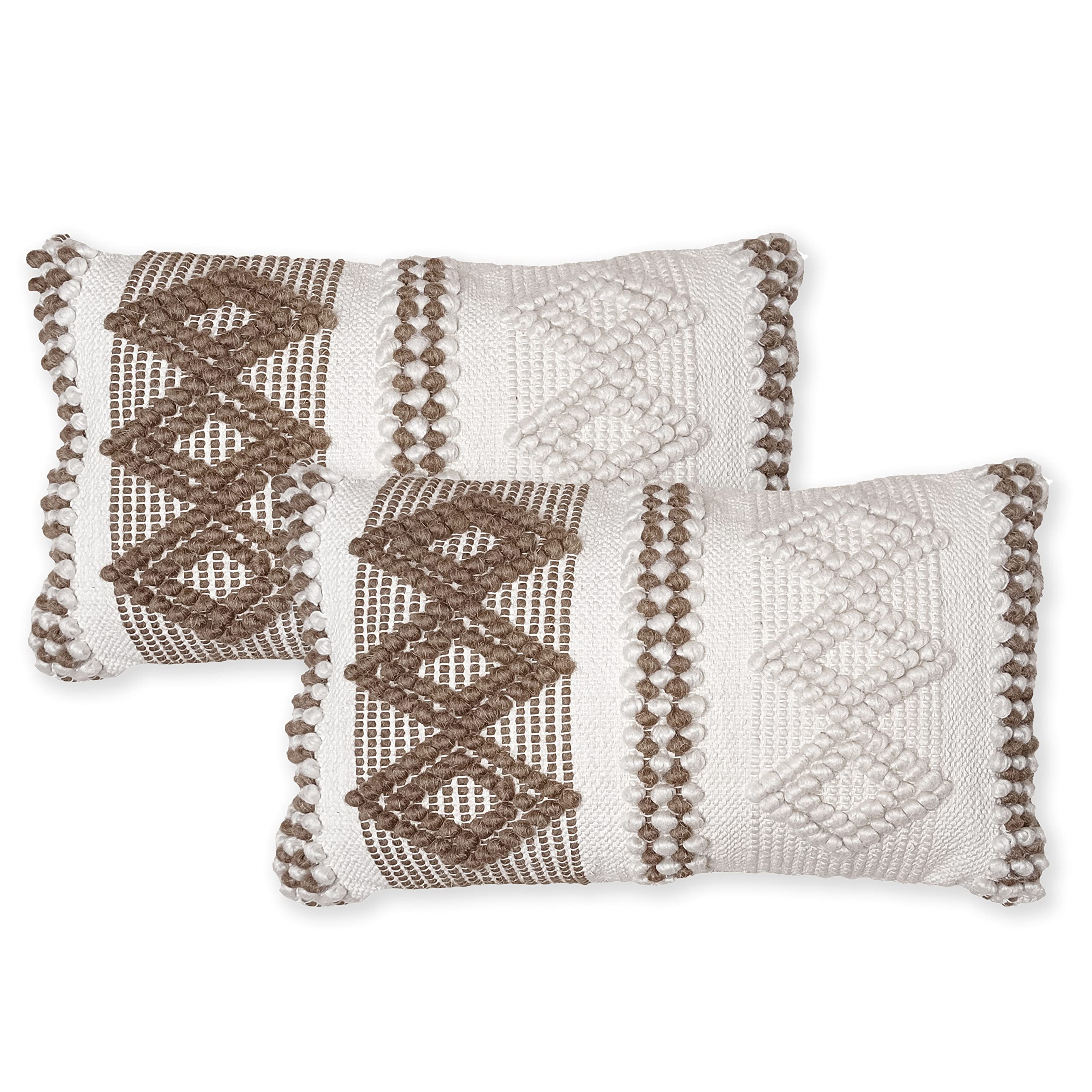 Bohemian Throw Pillow Covers 12x24 Inch Pack of 2 - Luxury Decorative Designer Pillow Cases for Living Room, Sofa & Bed - Soft Wool Diamond Pattern Home Decor - Perfect for Boho Chic, Farmhouse & Modern Interior Styling