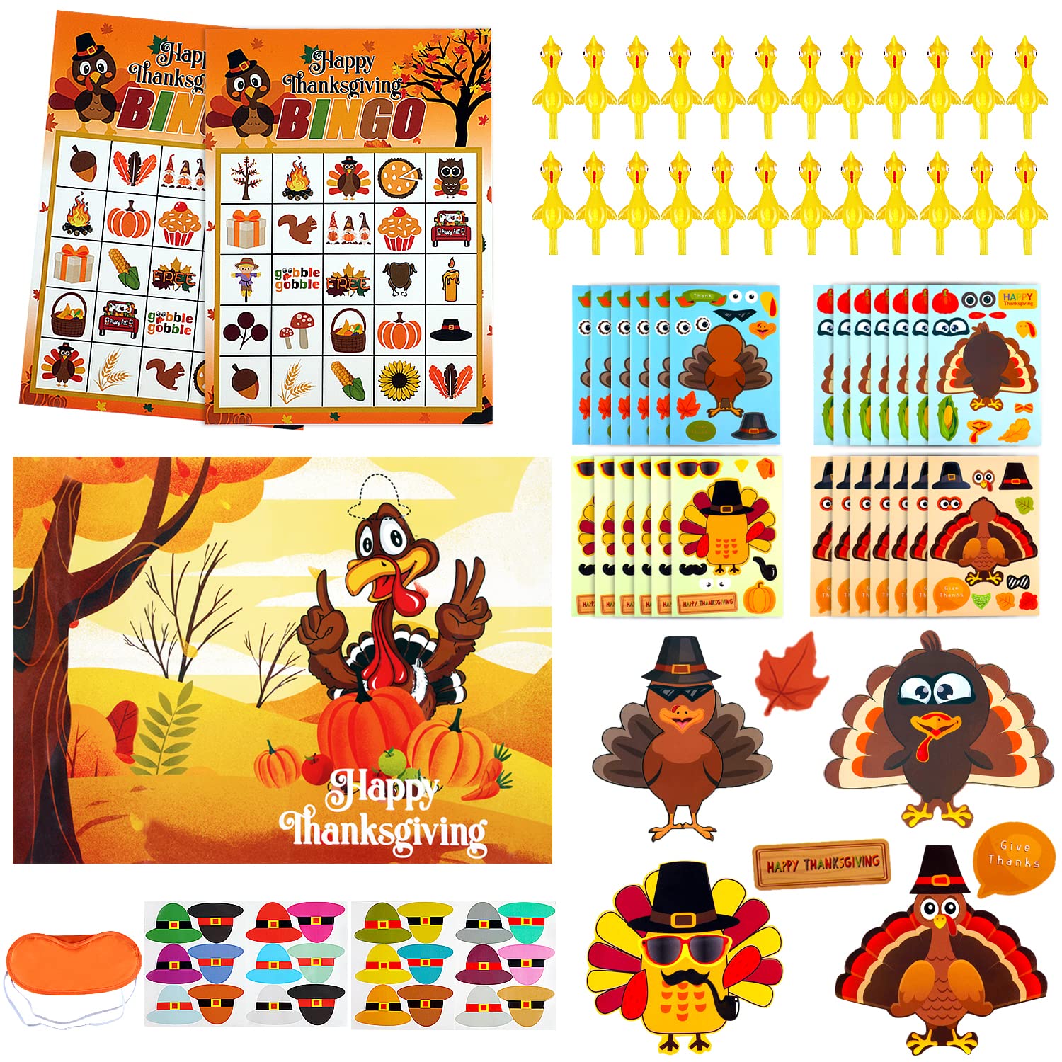 Thanksgiving Games for Kids - Turkey Toys, Bingo & Slingshot for Party Fun
