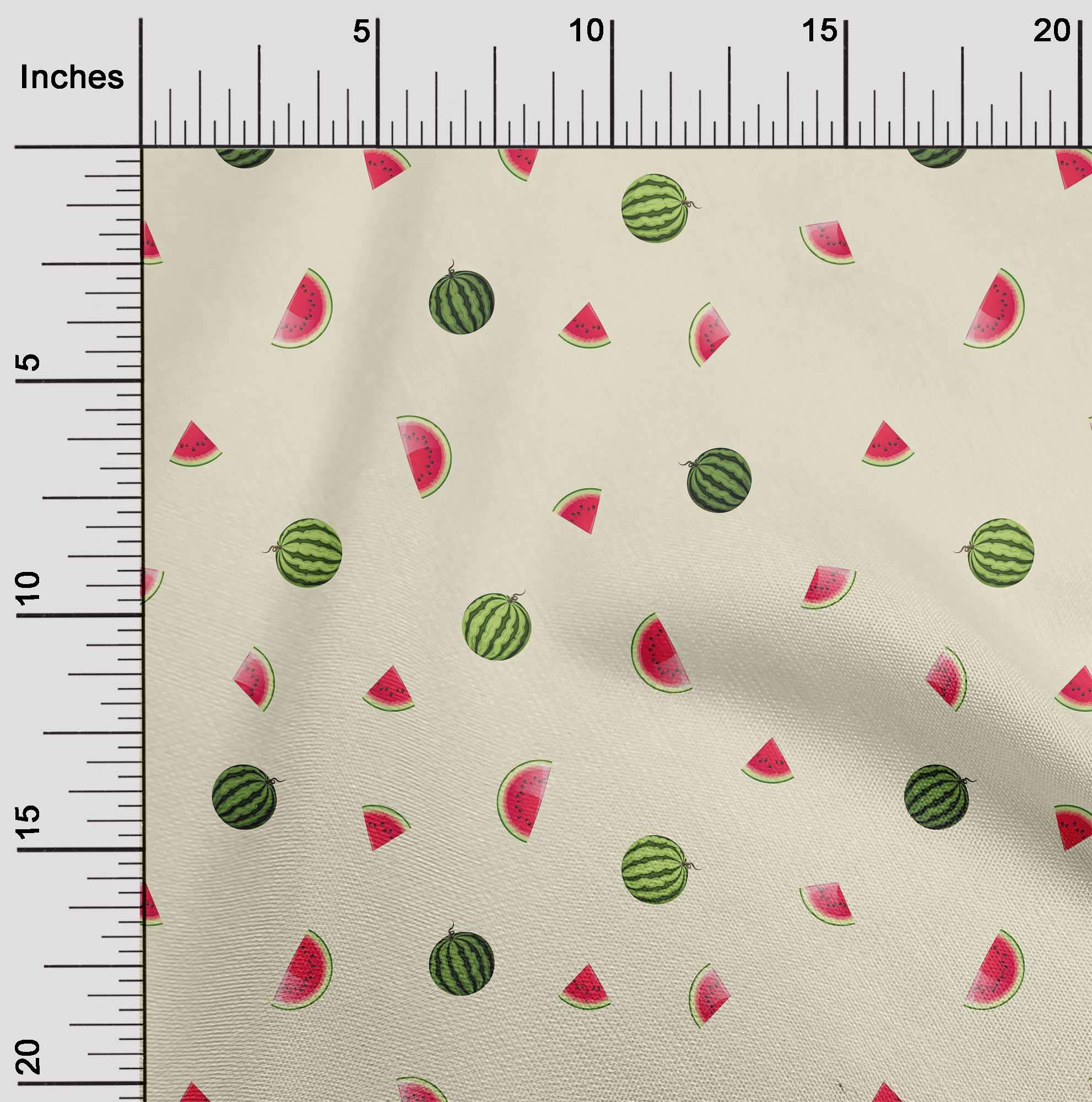 oneOone Georgette Viscose Fabric - Watermelon Fruit Print Sewing Material 42