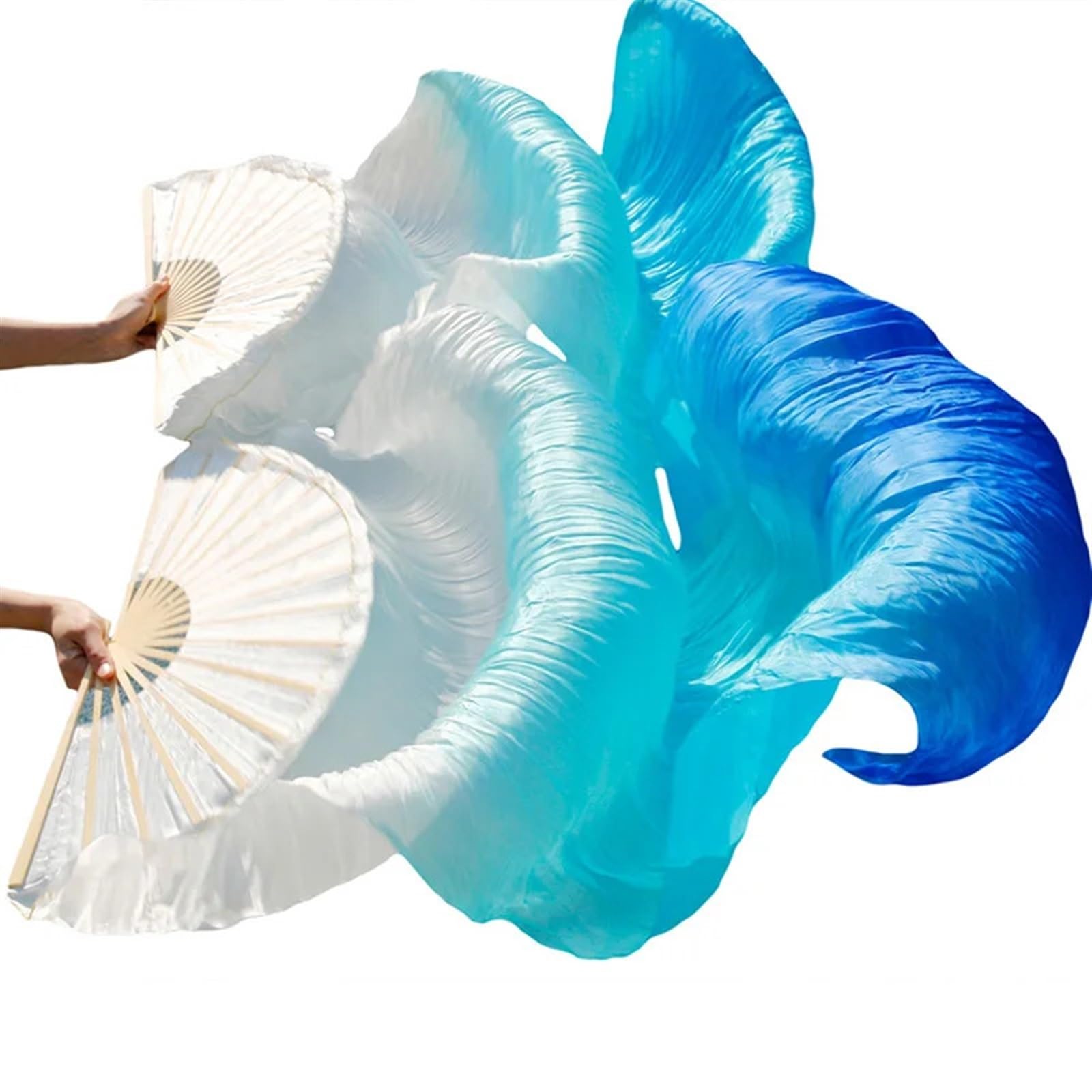 Handmade Pure Silk Belly Dance Fan Veils - Elegant Dyed Silk Belly Dance Accessories for Performances & Practice | Perfect for Professional Dancers & Beginners