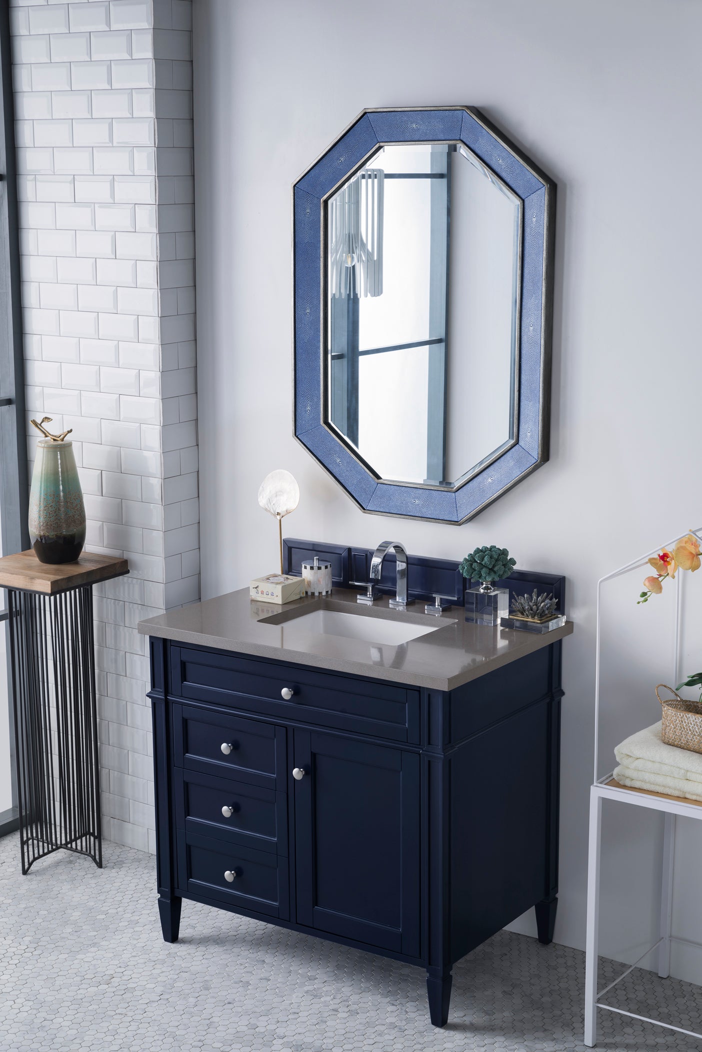 Brittany 36-Inch Single Bathroom Vanity in Victory Blue with 3CM Grey Expo Quartz Countertop - Perfect for Modern Master Bathrooms & Powder Rooms