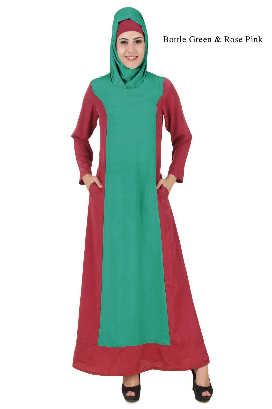 Arshi Slim Fit Rose Pink & Warm Grey Abaya - Elegant Muslim Dress for Women | Perfect for Prayer, Mosque & Special Occasions
