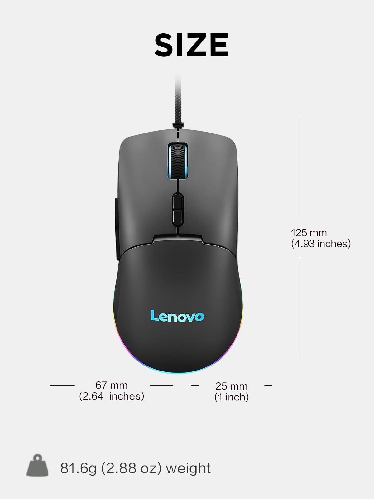 Lenovo M210 RGB Wired Gaming Mouse - 8000 DPI Adjustable, 7 Programmable Buttons, 3-Zone RGB Lighting for PC, Laptop (Windows/Chrome OS) - Ergonomic Palm Grip Design for FPS, MOBA & MMO Gaming (Black)