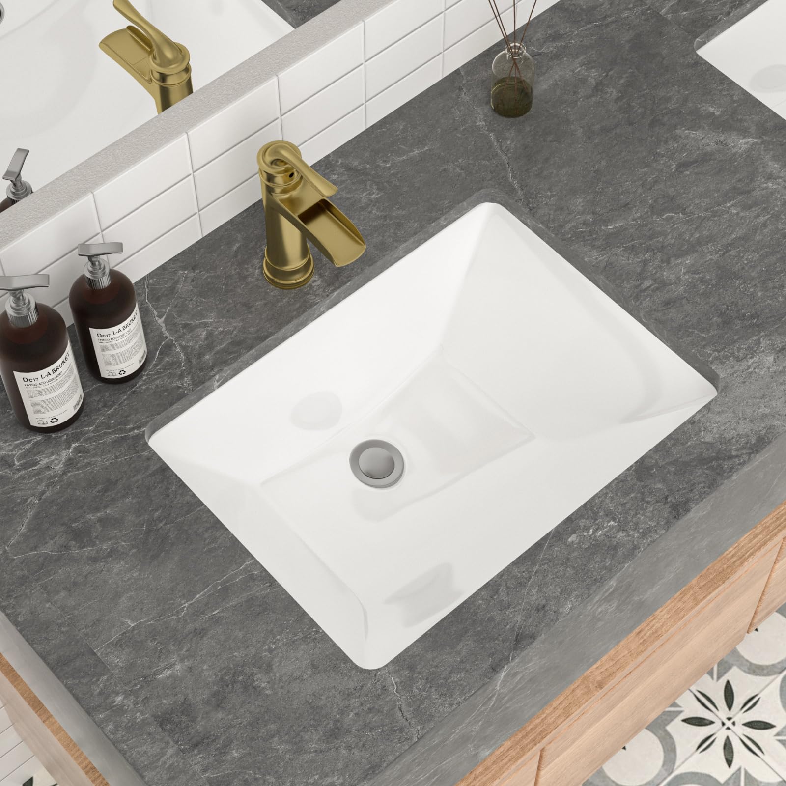 Mocoloo 20x15 Inch Undermount Bathroom Sink - White Porcelain Rectangular Ceramic Vanity Sink with Overflow Drain, 7.5