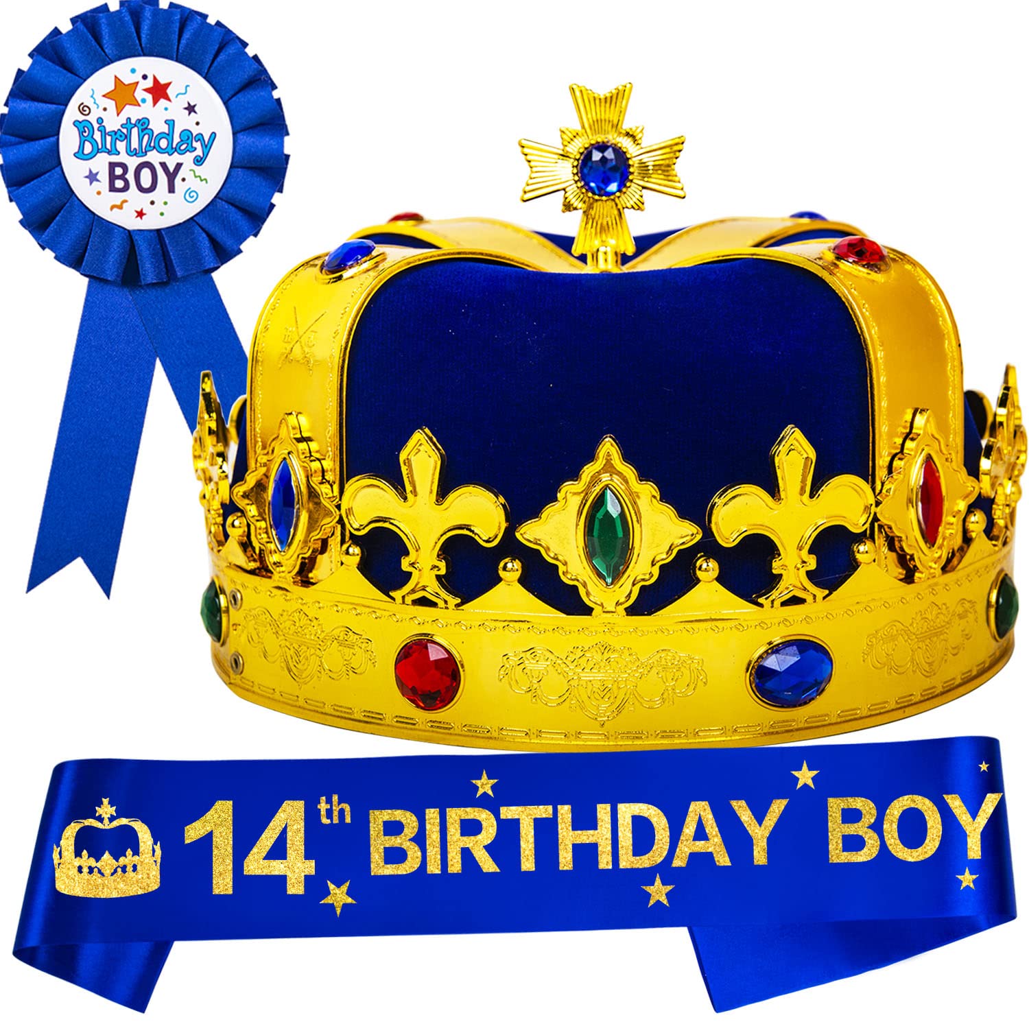 14th Birthday Hat for Boys - Funny Birthday Crown & Sash Set - King Birthday Party Accessories - Perfect for 14th Birthday Celebrations, Parties & Photo Props