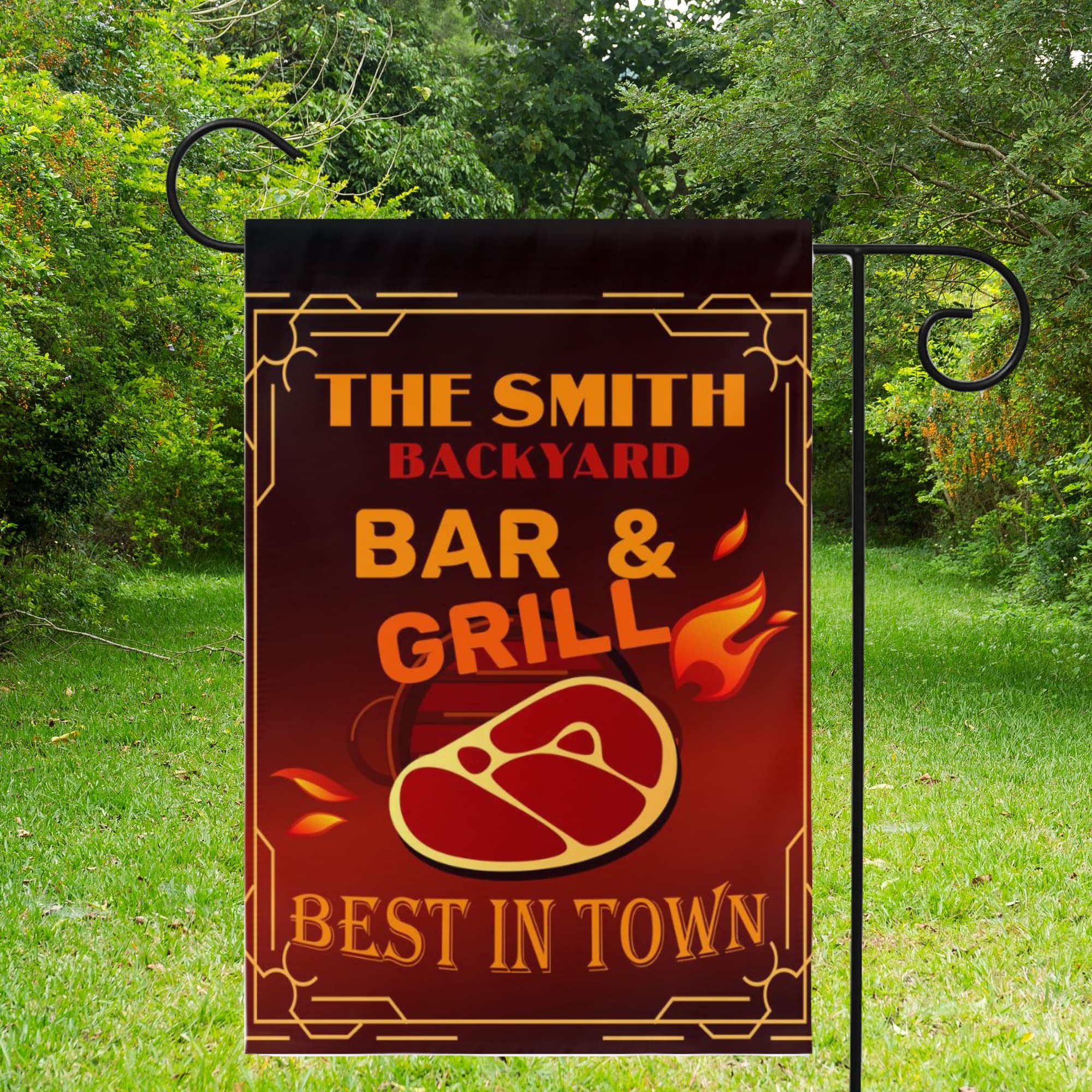 Custom Personalized Bar & Grill Camping Yard Flag - Unique Steak Housewarming Gift, Garden Lawn & Campsite Decoration for Girlfriend | Perfect for Outdoor BBQs, Tailgating & Backyard Parties