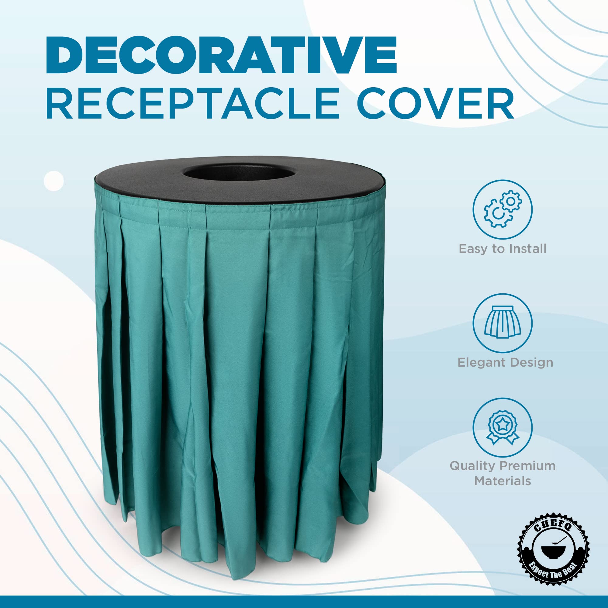 32-35 Gallon Round Black Garbage Can Cover with Solid Pleated Skirt - Waste Bin Lid for Indoor Trash Cans Without Wheels | Perfect for Home, Birthday Parties & Events (Black Top Green Skirt) - Durable & Stylish Kitchen & Office Waste Container Solution