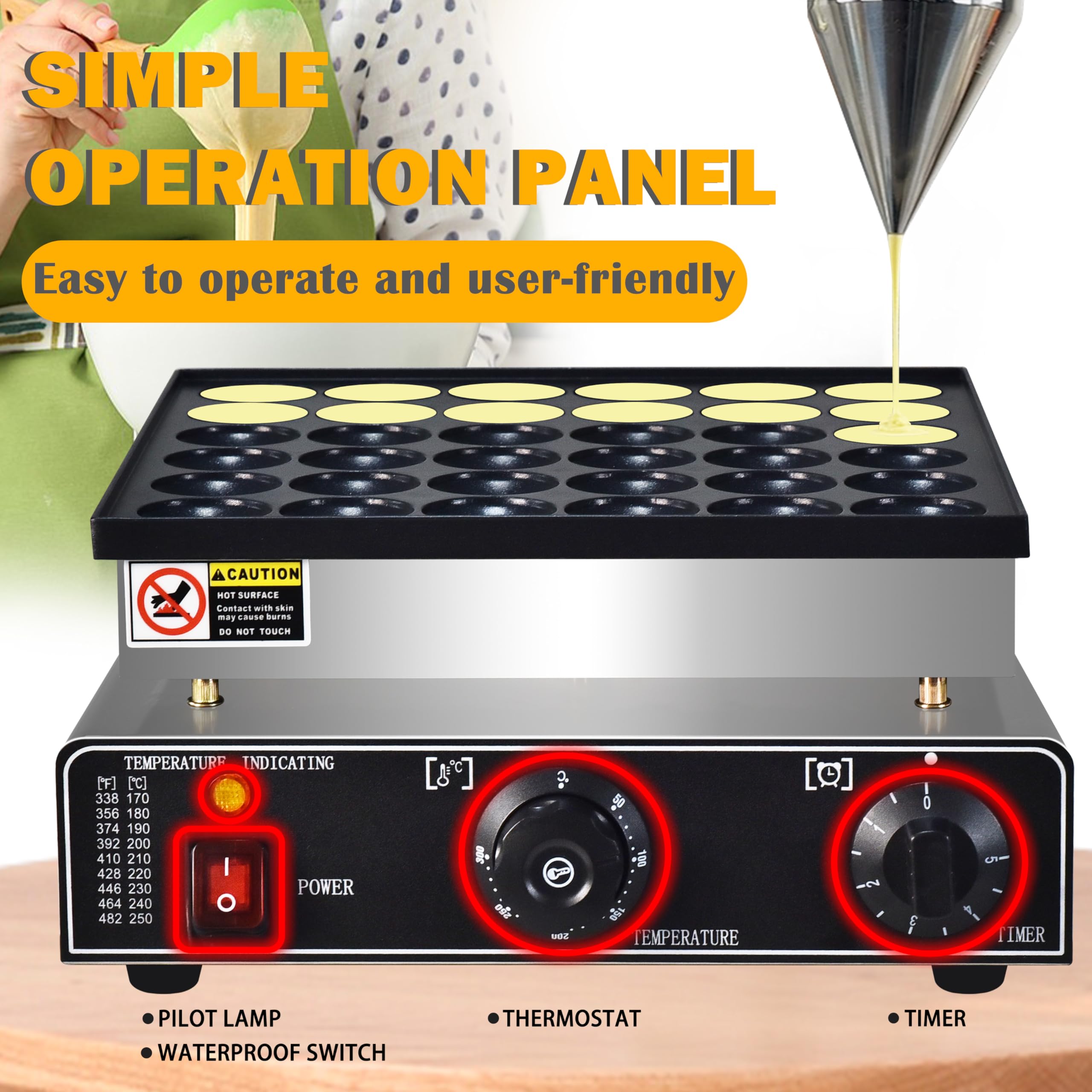 110V Commercial Mini Dutch Pancake Maker - 36PCS Nonstick Dorayaki & Poffertjes Grill Machine, Stainless Steel Breakfast Baker for Restaurants, Cafes - Perfect for Dutch Pancakes, Japanese Dorayaki, Sweet Snacks & Desserts
