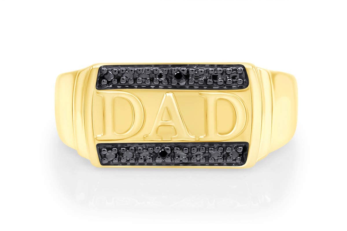 14K Gold Over Sterling Silver Black Natural Diamond Accent Men's Wedding Band Ring (0.01 CTTW) - Perfect for Anniversary Gifts, Father's Day & Everyday Wear