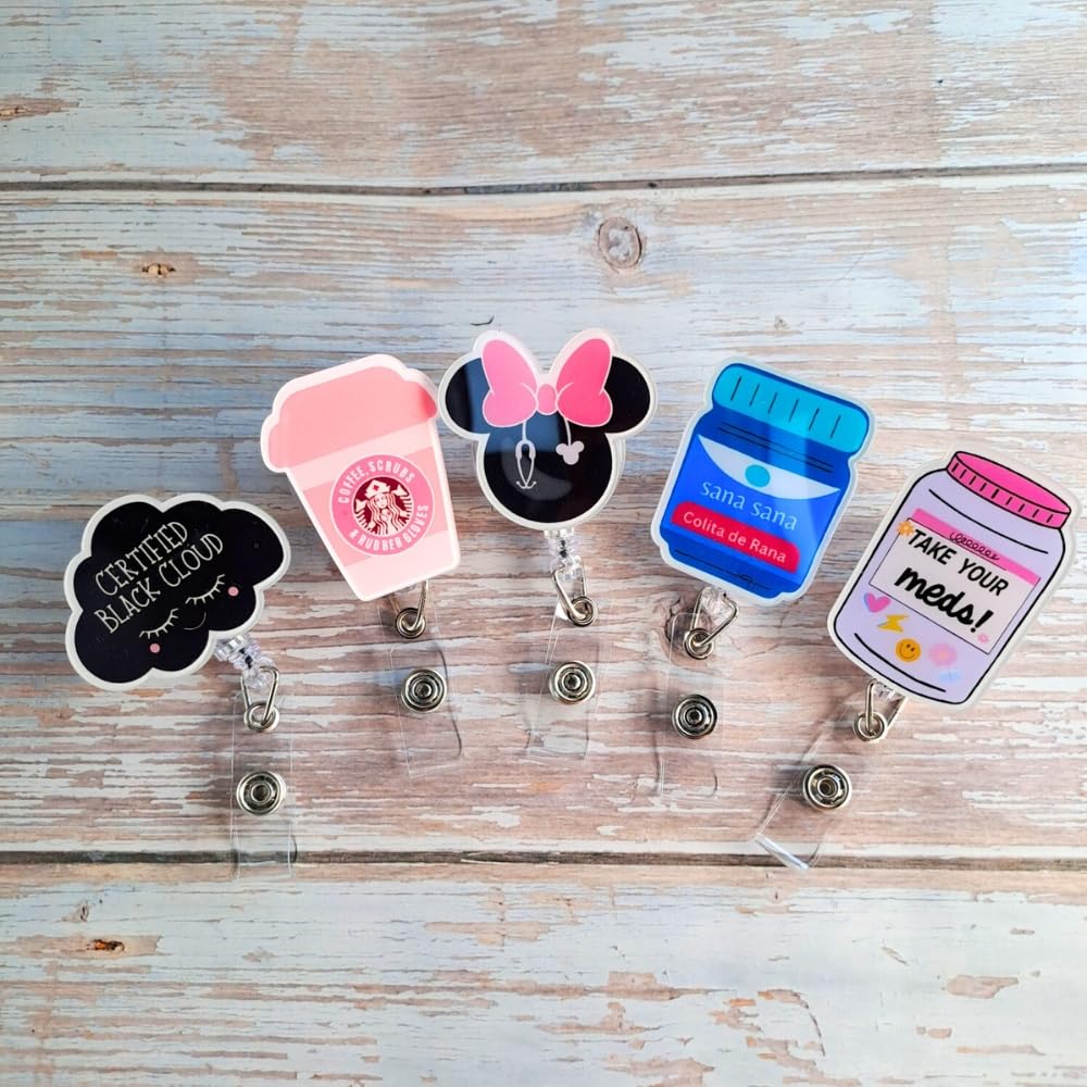 5 Pack Retractable Nurse Badge Reel Holders - Funny & Cute ID Card Clips for Nurses, Doctors, Medical Assistants & Pharmacy Staff - Perfect for Hospitals, Clinics & Office Work - Essential Nursing Accessories & Gifts
