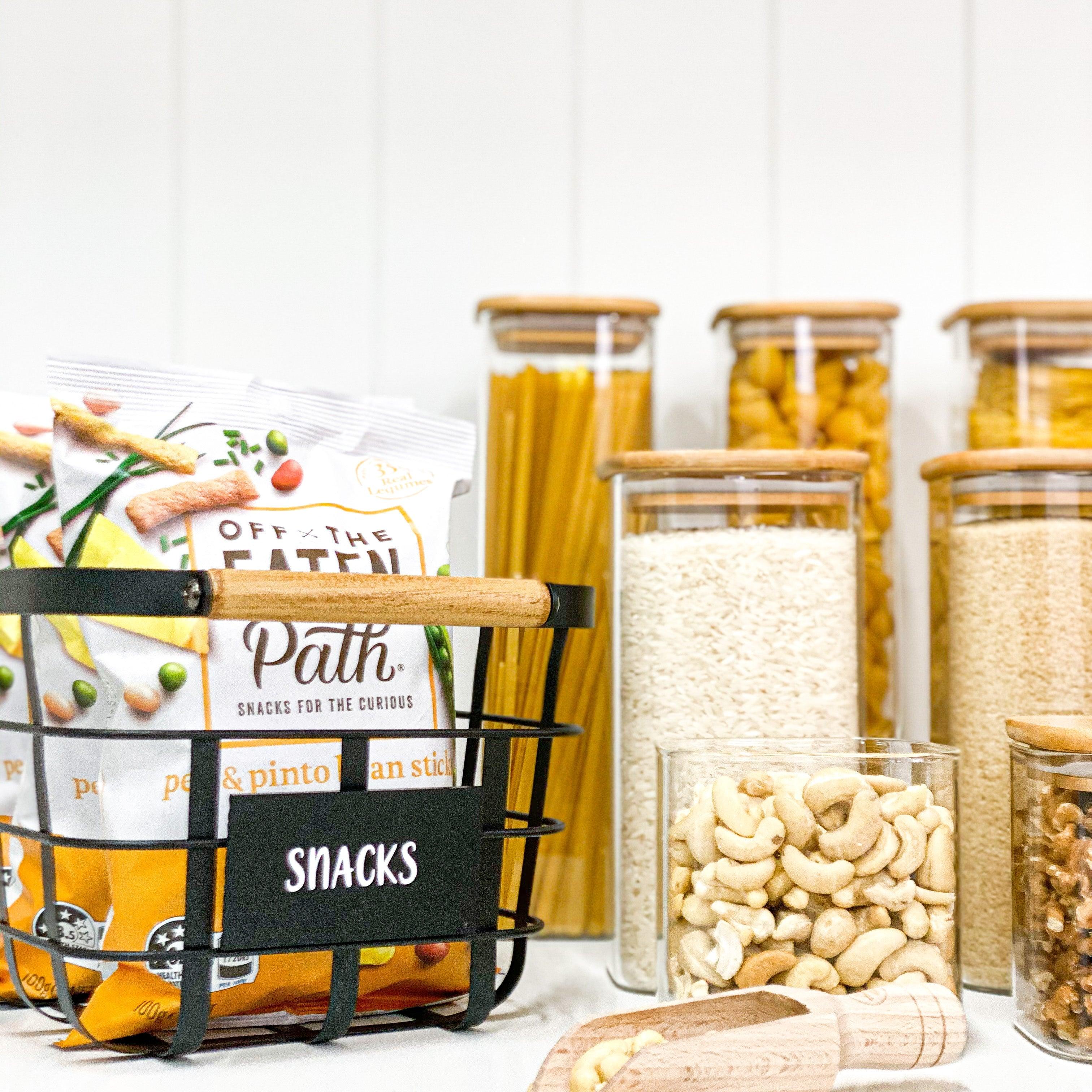 Premium Square Glass & Bamboo Storage Jar - 750ml Airtight Container for Kitchen Pantry, Coffee, Tea, Sugar & Dry Food Organization | Modern Home Decor & Gift Idea
